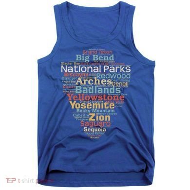 National Parks List Word Cloud Camping Hiking Tank Top