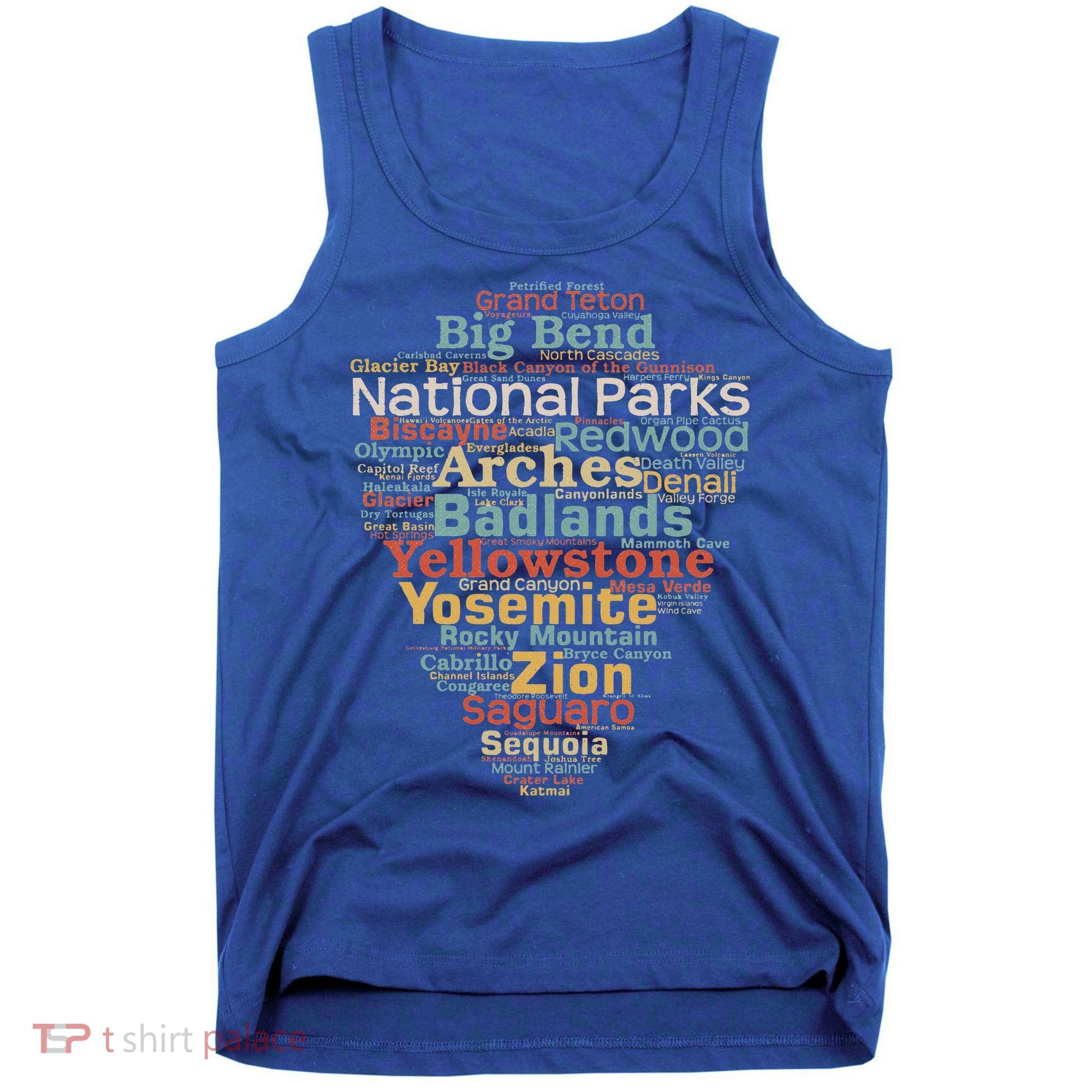 National Parks List Word Cloud Camping Hiking Tank Top