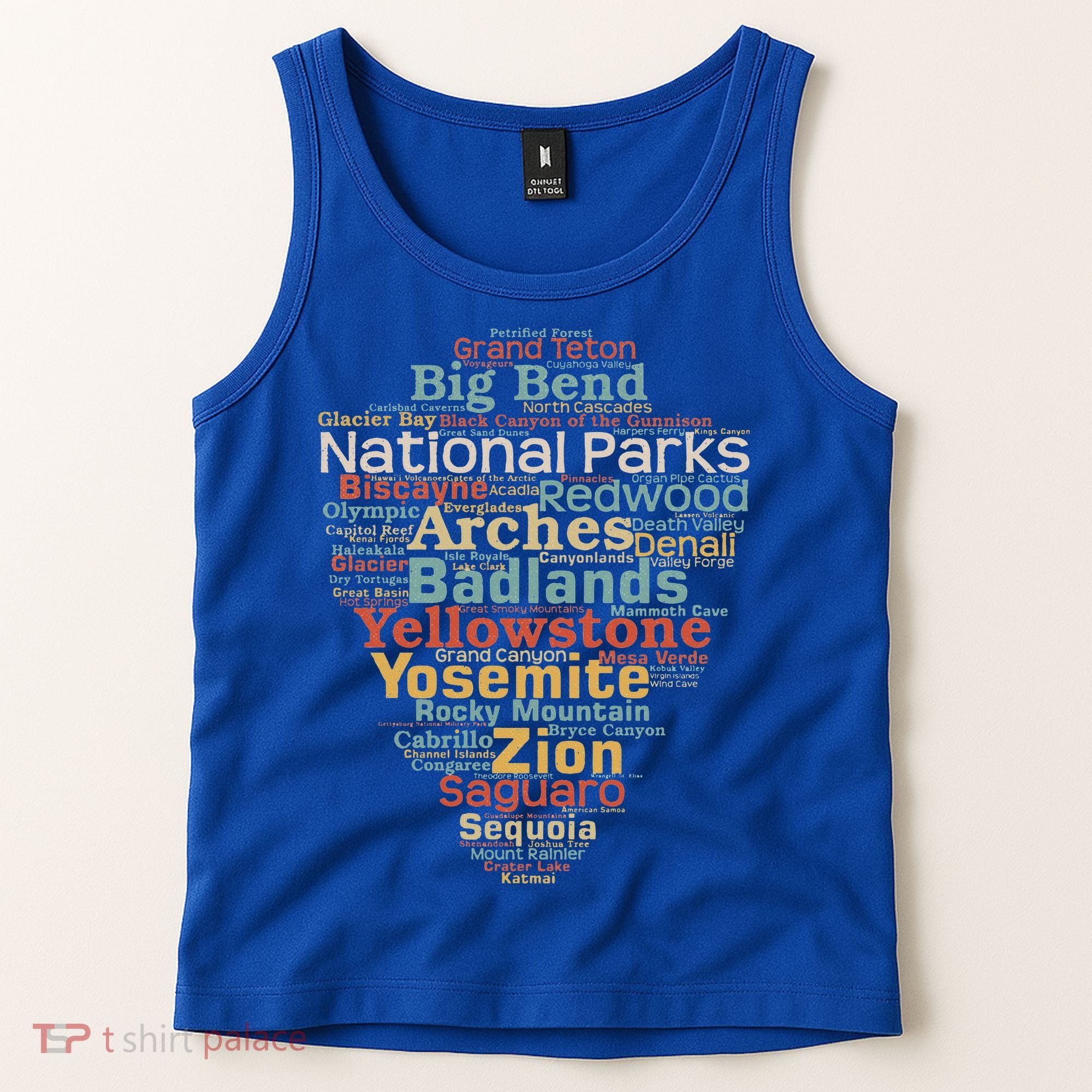 National Parks List Word Cloud Camping Hiking Tank Top