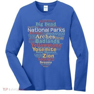 National Parks List Word Cloud Camping Hiking Women's Long Sleeve Shirt