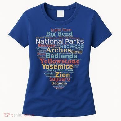 National Parks List Word Cloud Camping Hiking Women's T-Shirt
