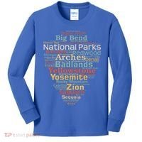 National Parks List Word Cloud Camping Hiking Kids Long Sleeve Shirt thumb 0