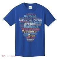 National Parks List Word Cloud Camping Hiking Kids T-Shirt thumb 0