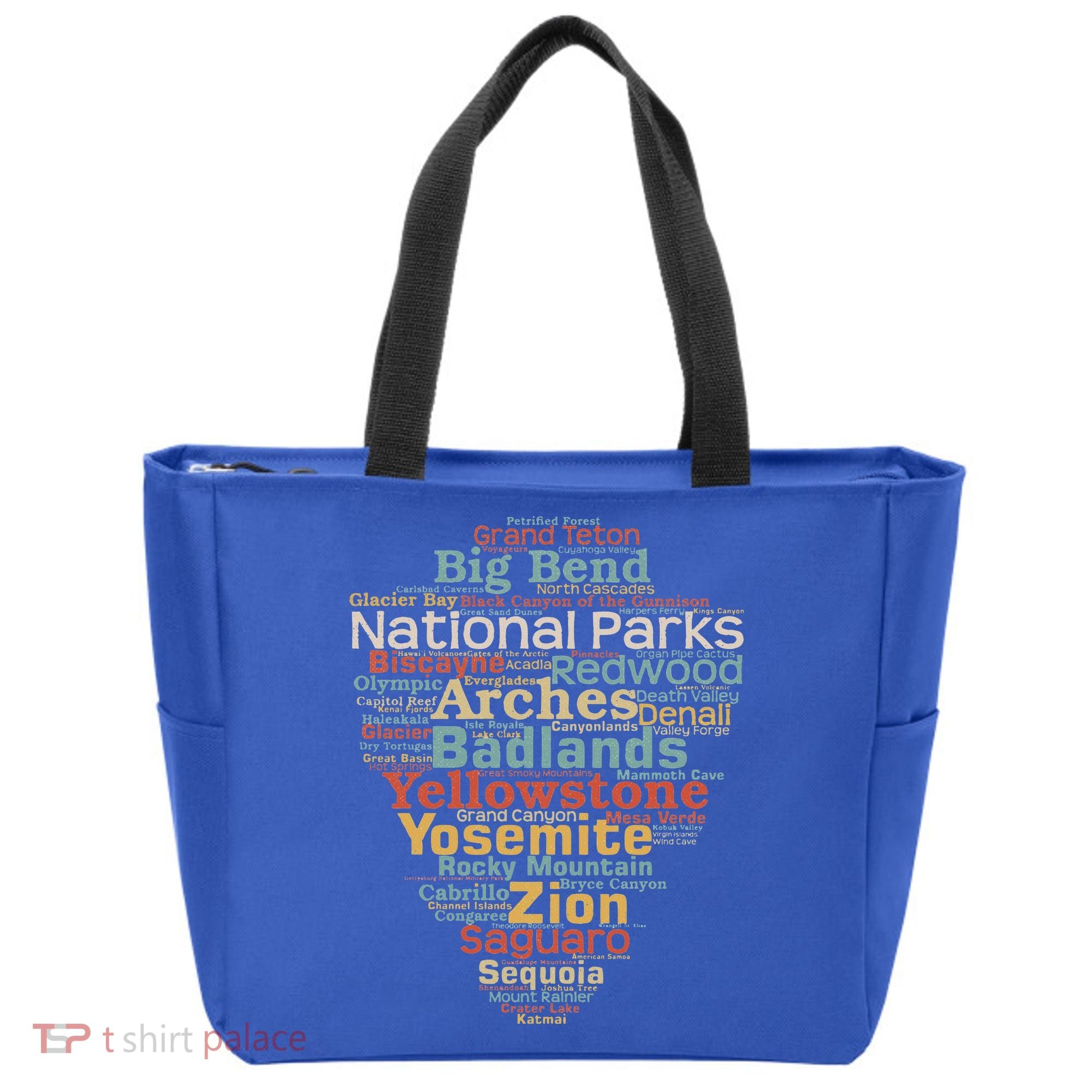 National Parks List Word Cloud Camping Hiking Tote Bag