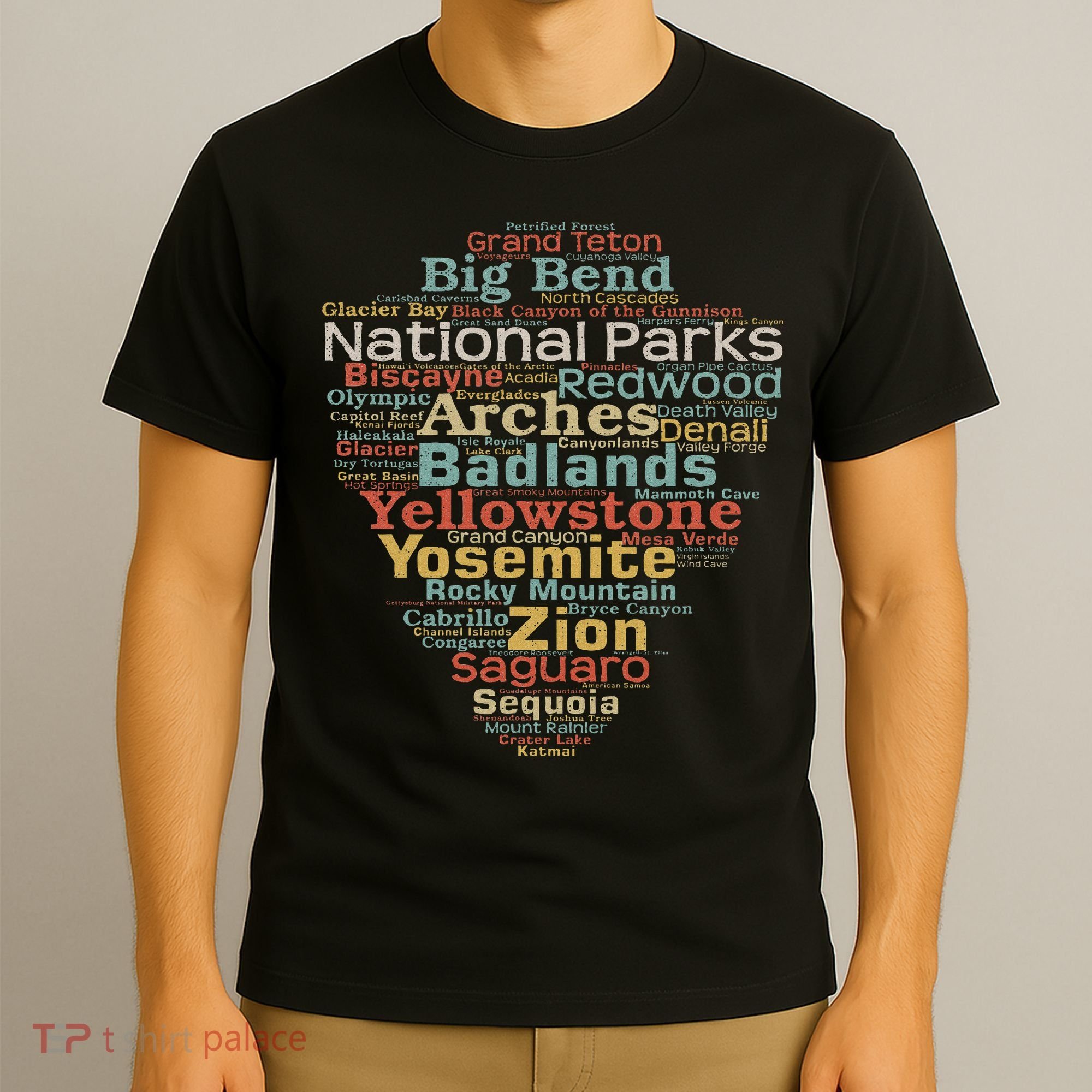 National Parks List Word Cloud Camping Hiking Women T-Shirt