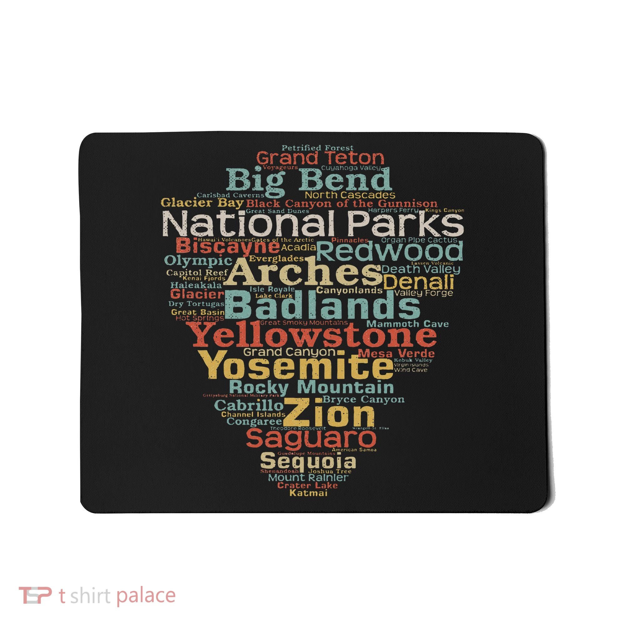 National Parks List Word Cloud Camping Hiking Women Mousepad