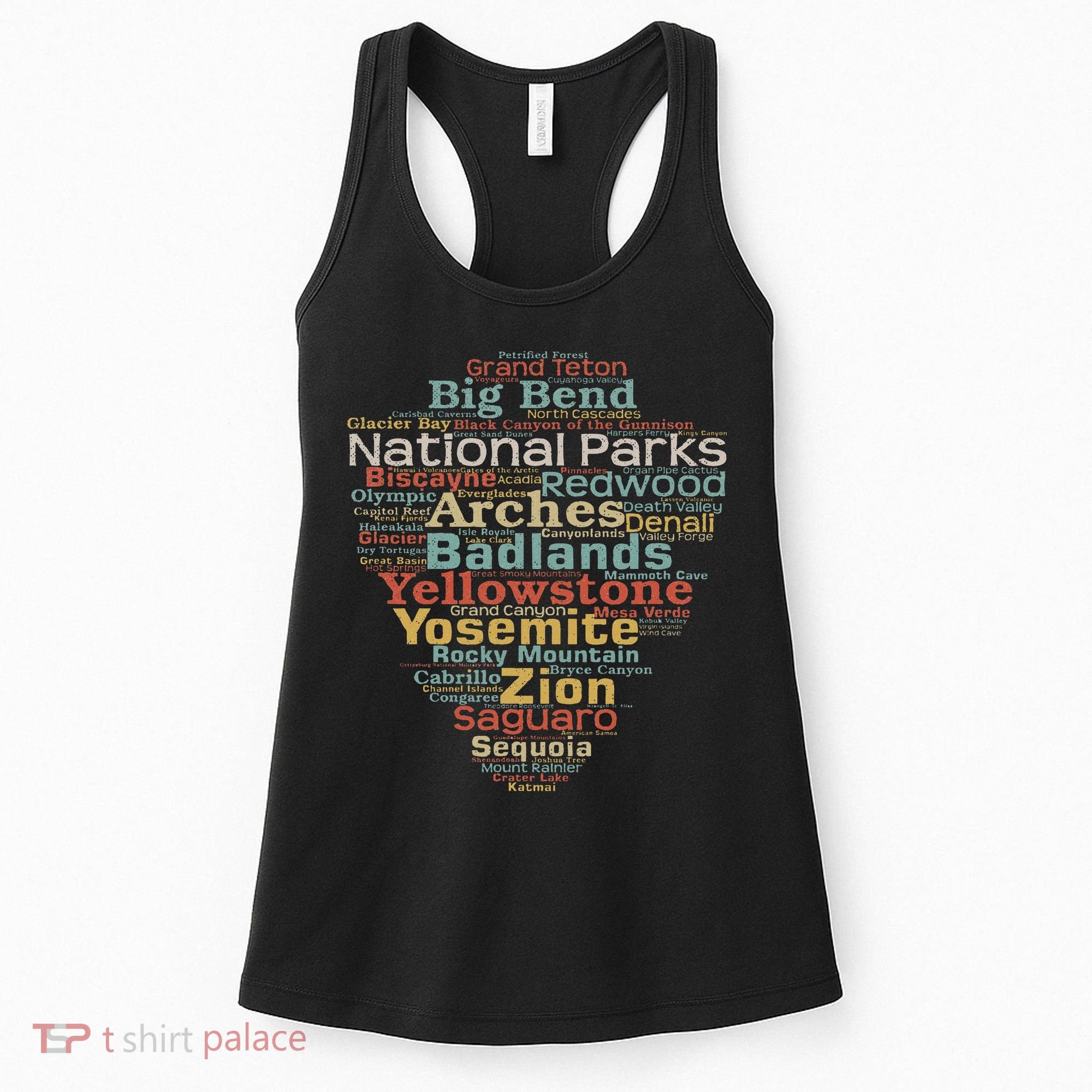National Parks List Word Cloud Camping Hiking Women Women's Tank Top