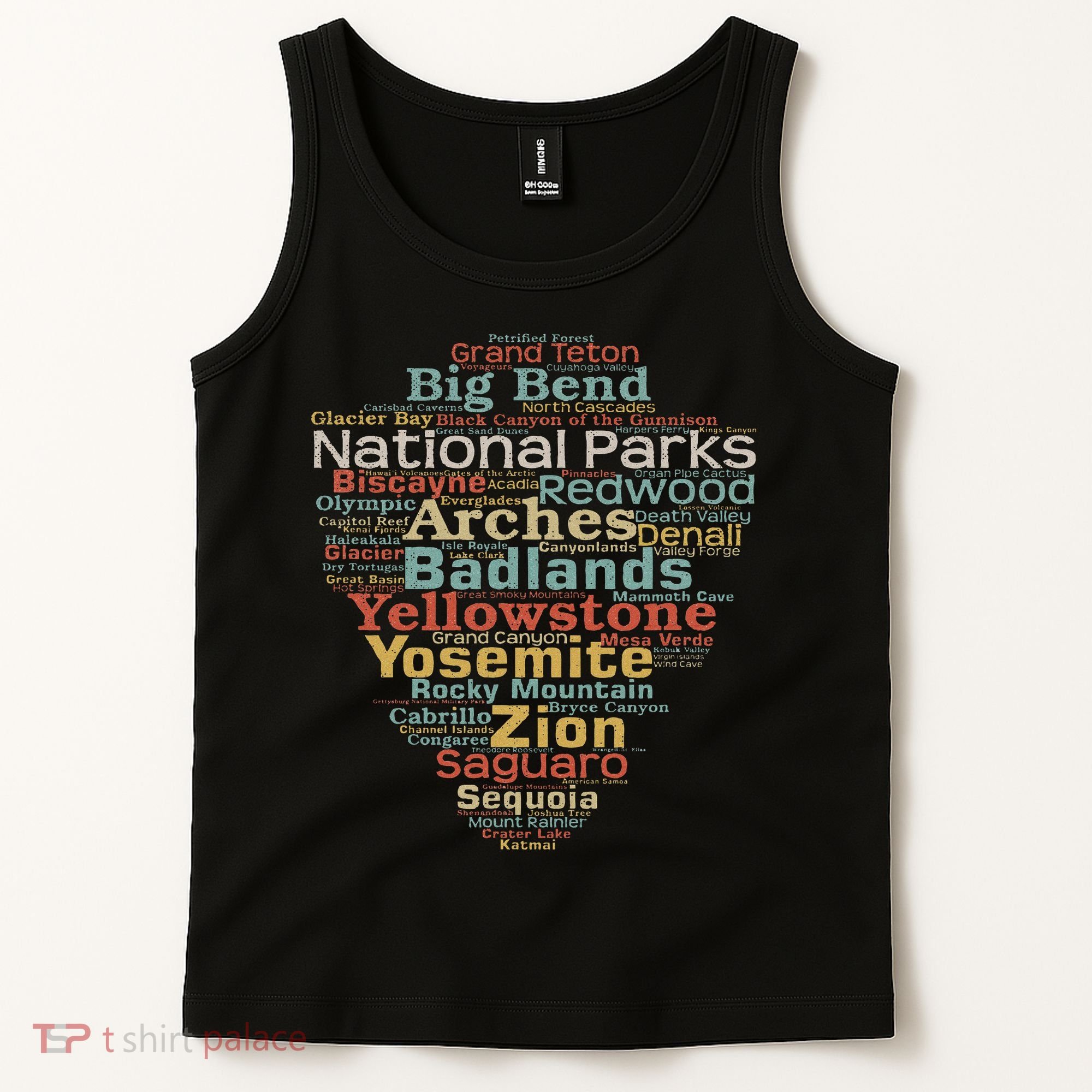 National Parks List Word Cloud Camping Hiking Women Tank Top