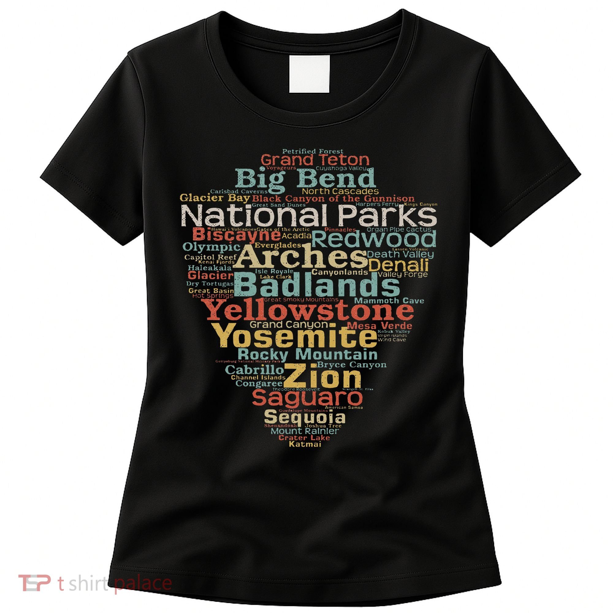 National Parks List Word Cloud Camping Hiking Women Women's T-Shirt