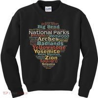 National Parks List Word Cloud Camping Hiking Women Kids Sweatshirt thumb 0