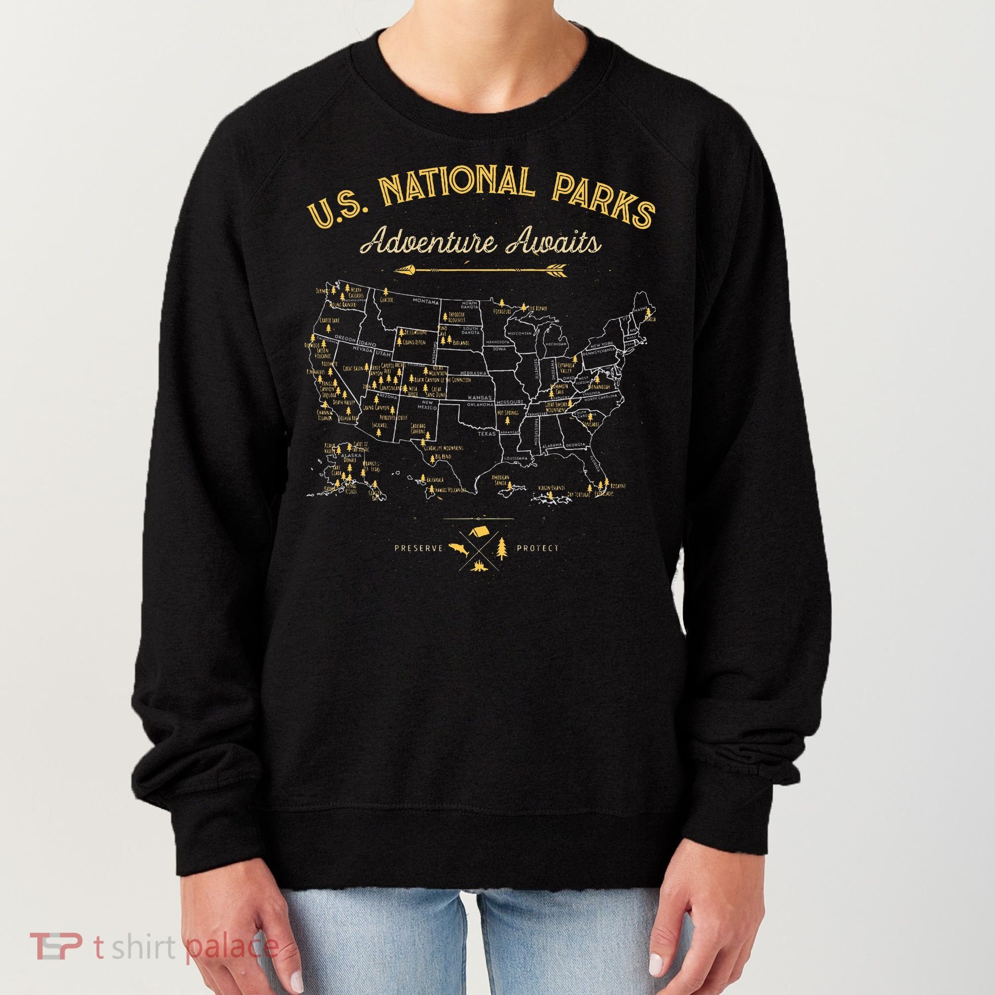 National Parks Map Camping Hiking Women's Sweatshirt