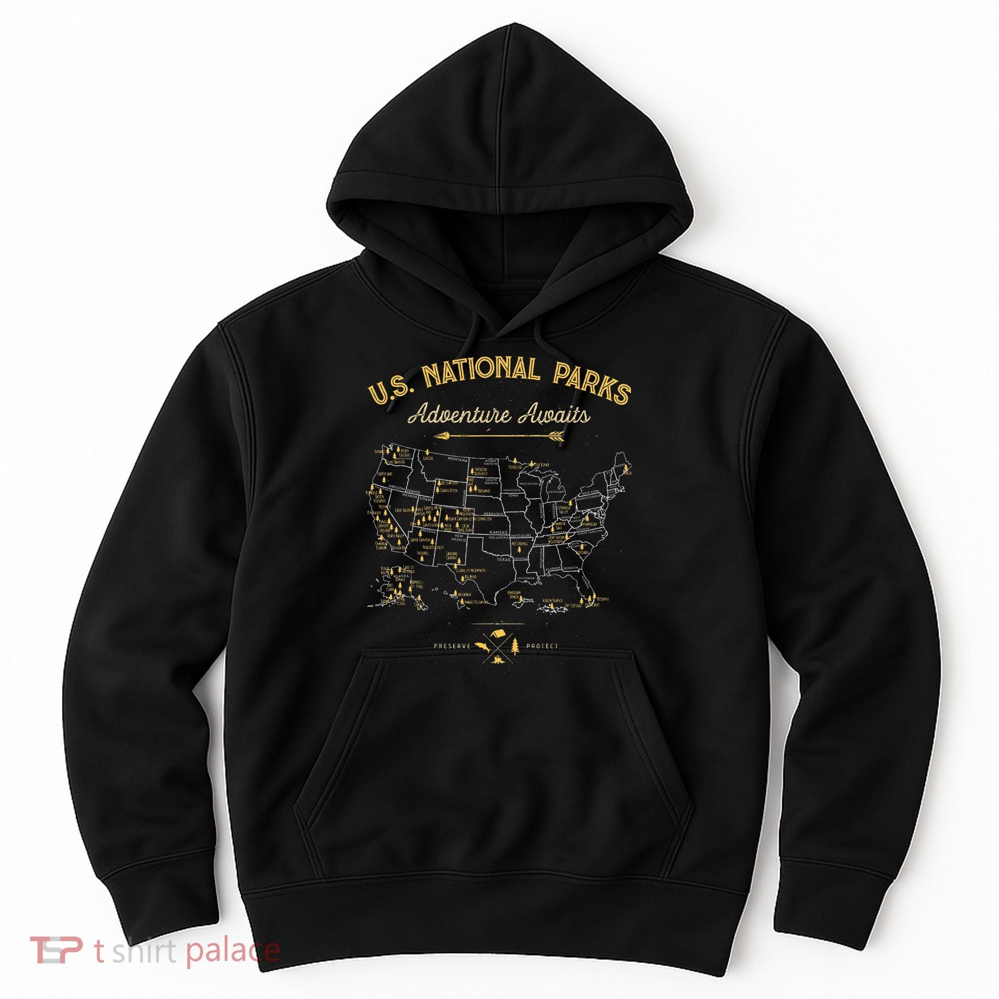 National Parks Map Camping Hiking Hoodie
