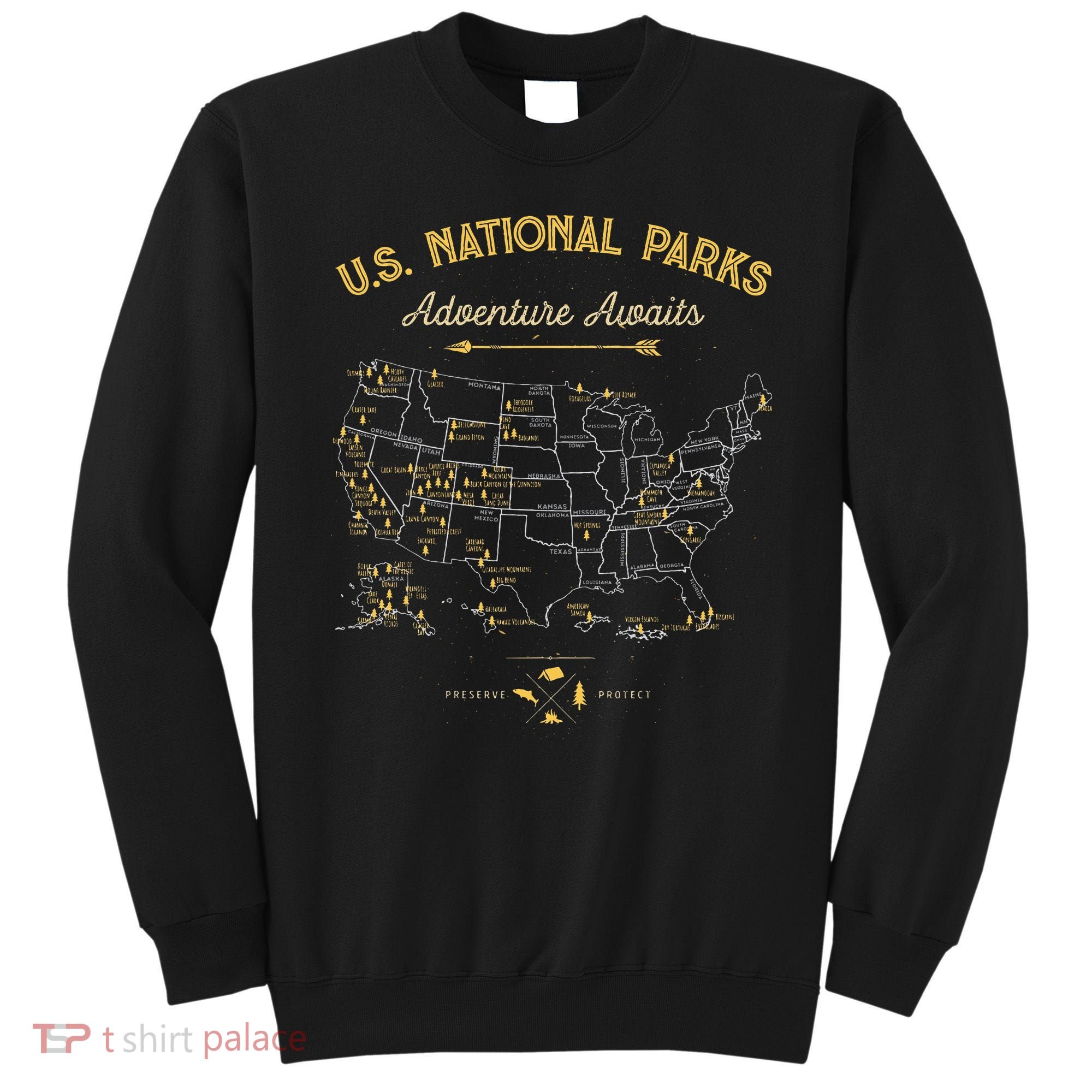 National Parks Map Camping Hiking Sweatshirt
