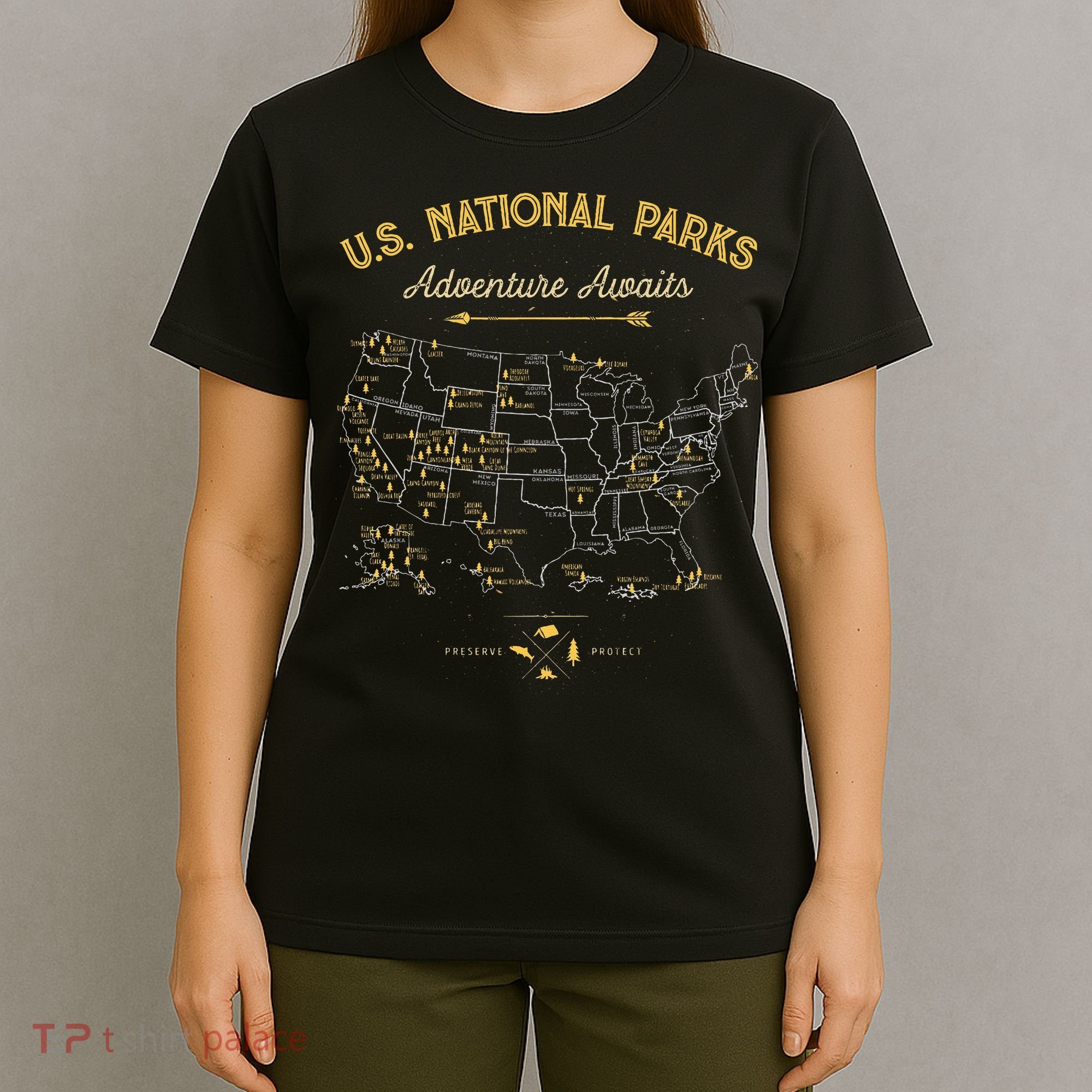 National Parks Map Camping Hiking T-Shirt