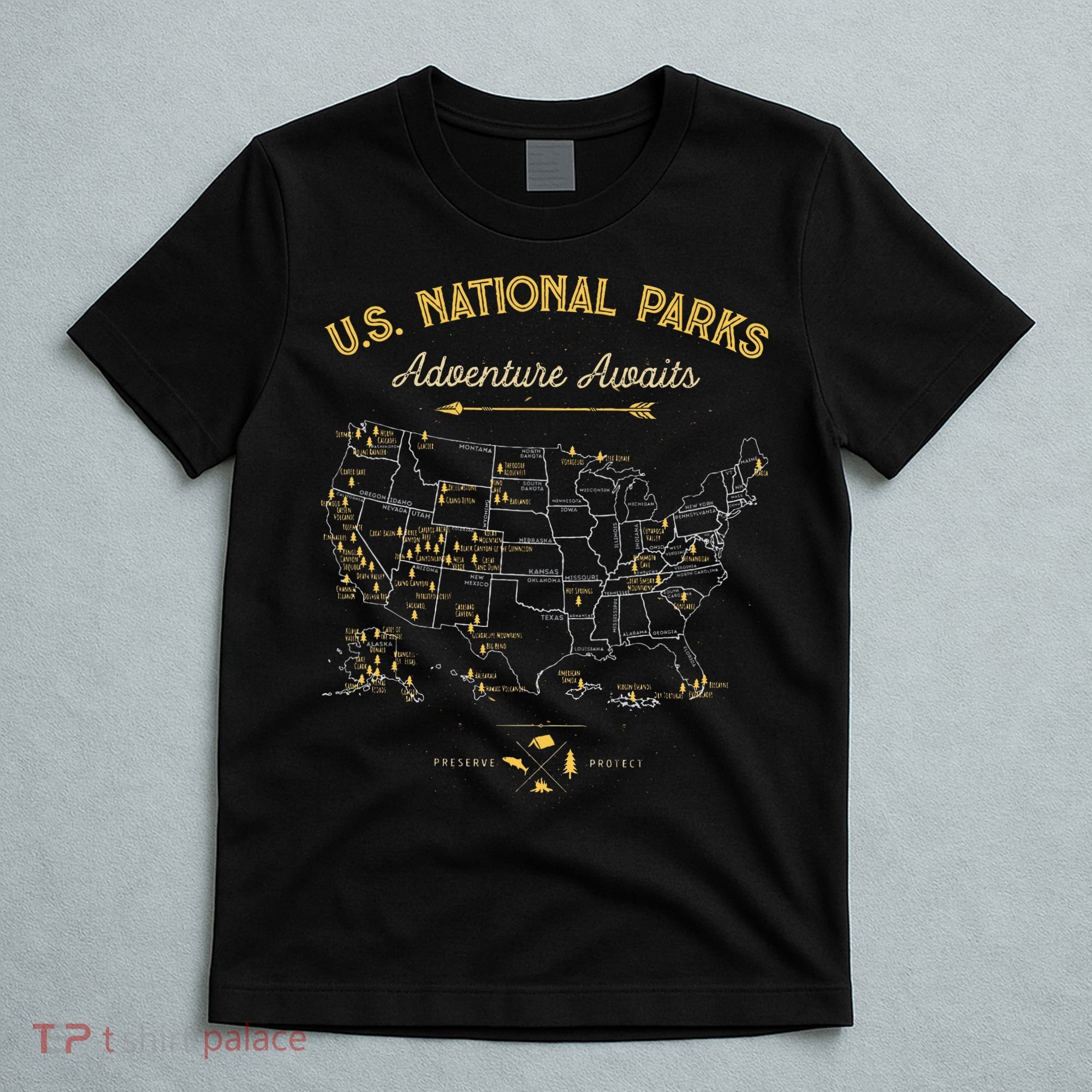 National Parks Map Camping Hiking T-Shirt