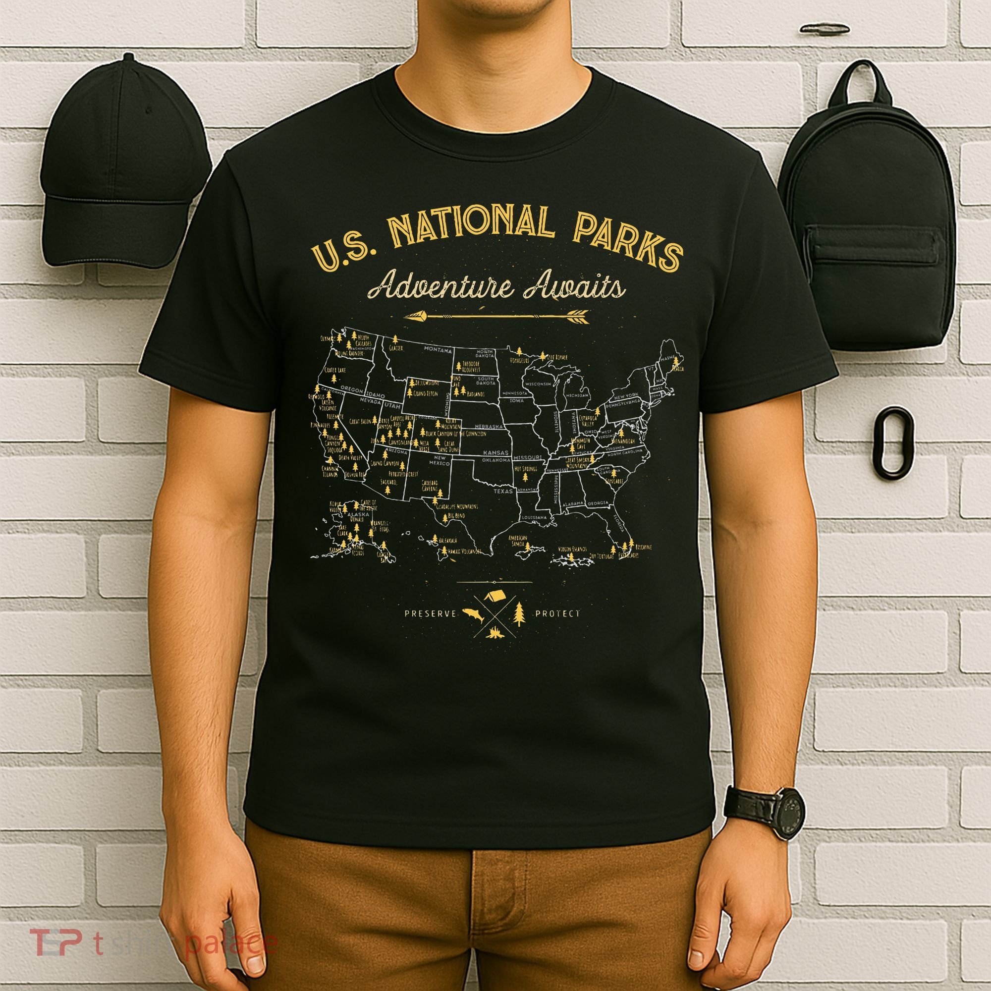 National Parks Map Camping Hiking T-Shirt