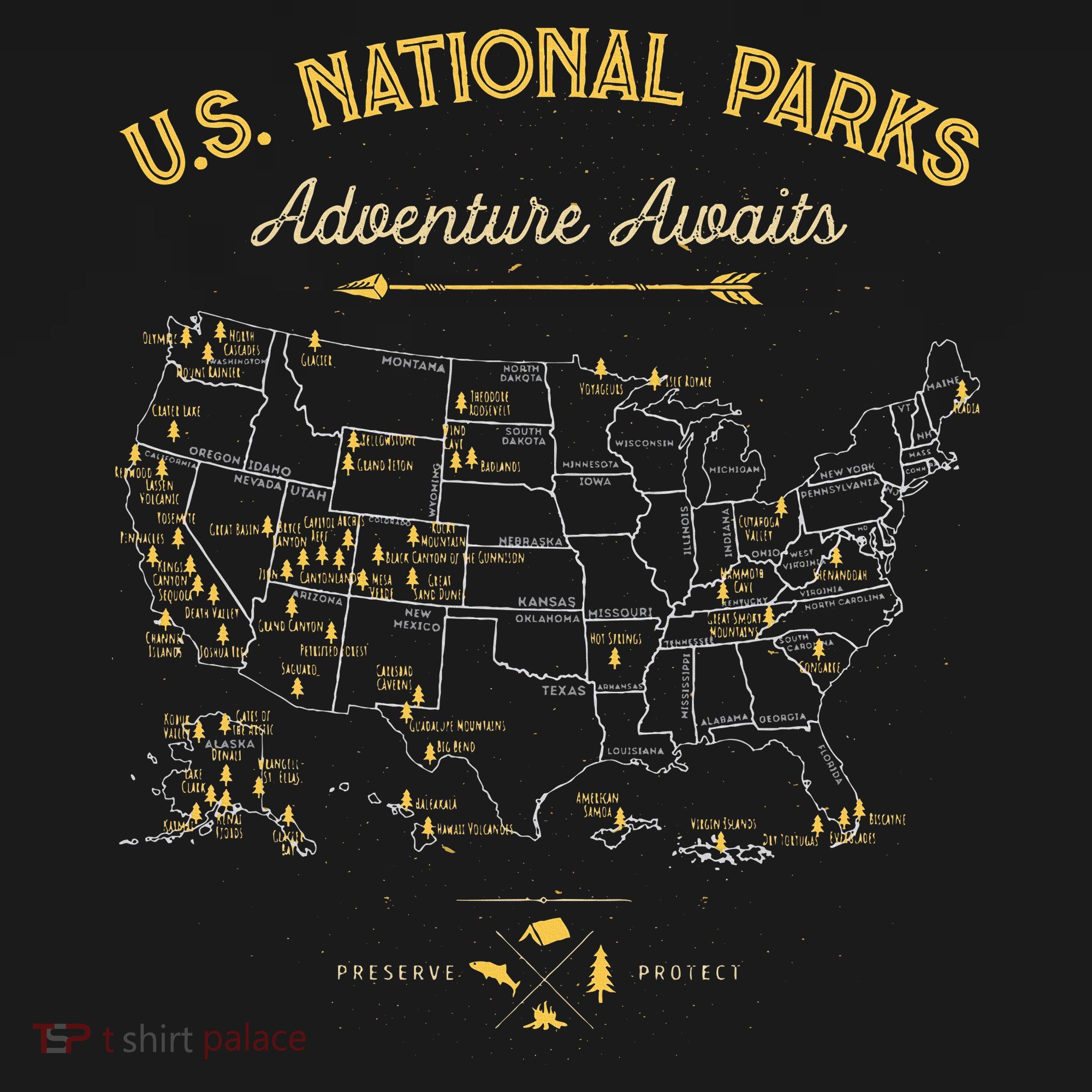 National Parks Map Camping Hiking Backpack