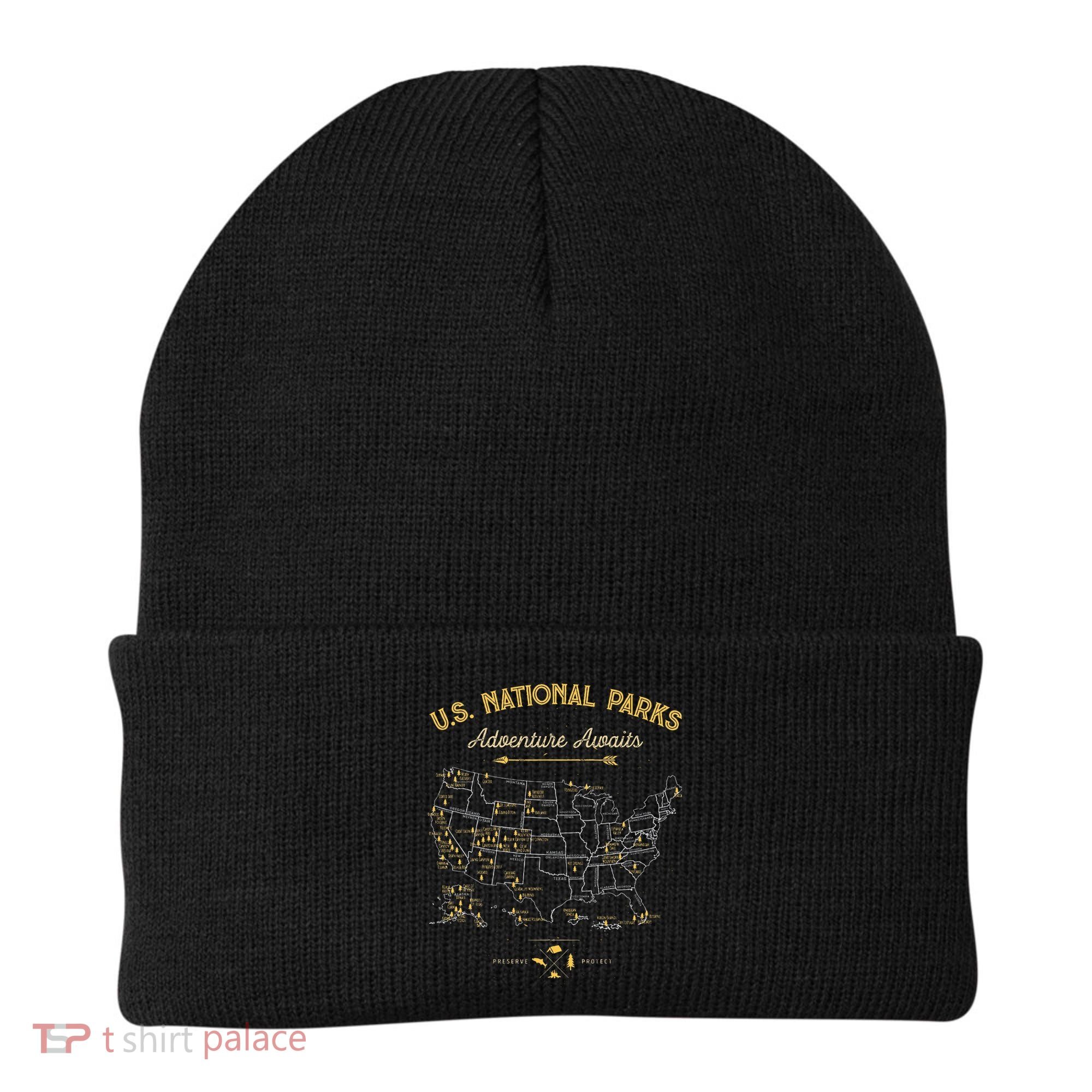National Parks Map Camping Hiking Beanie