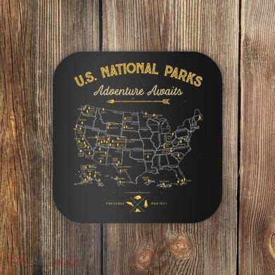 National Parks Map Camping Hiking Coaster