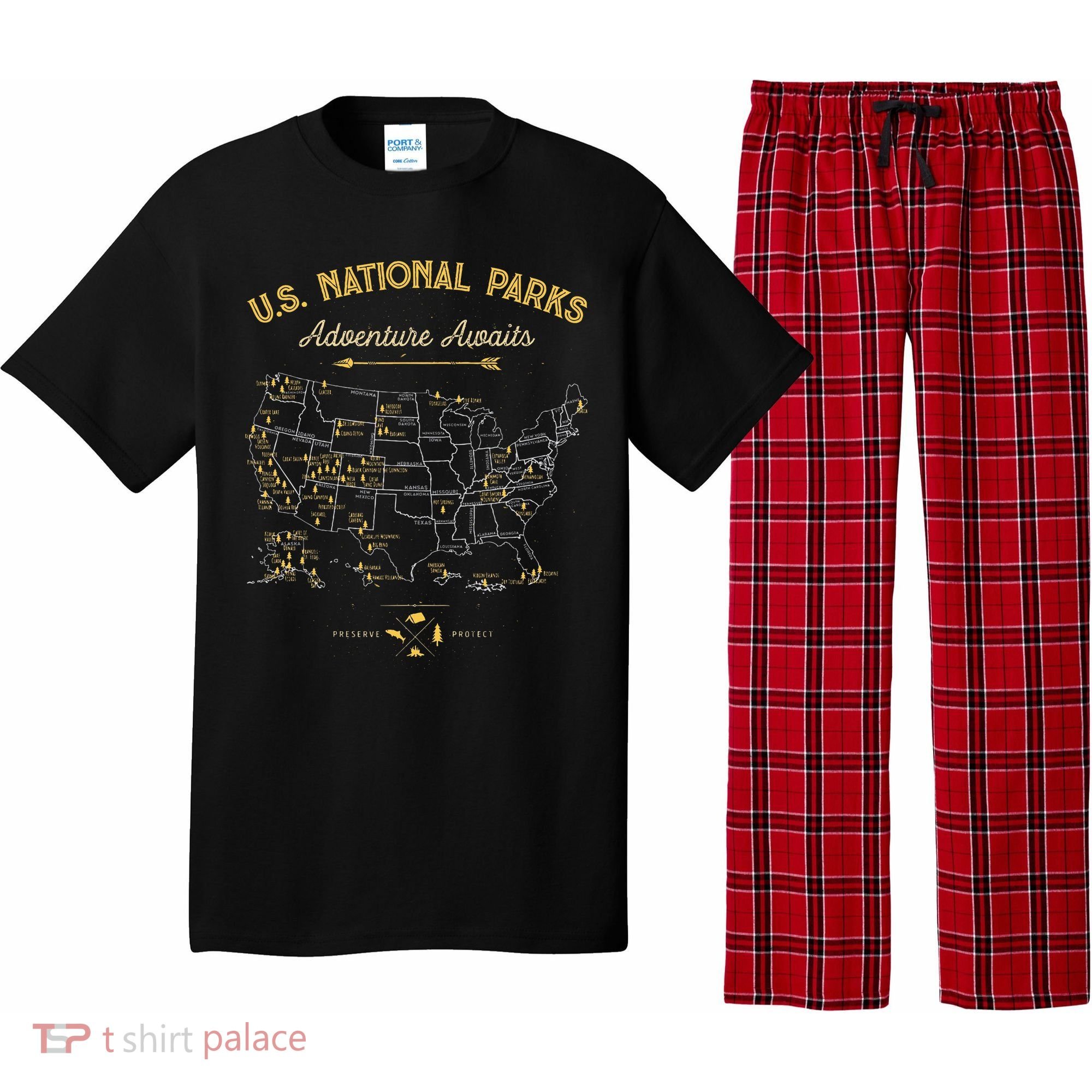 National Parks Map Camping Hiking Pajama Set