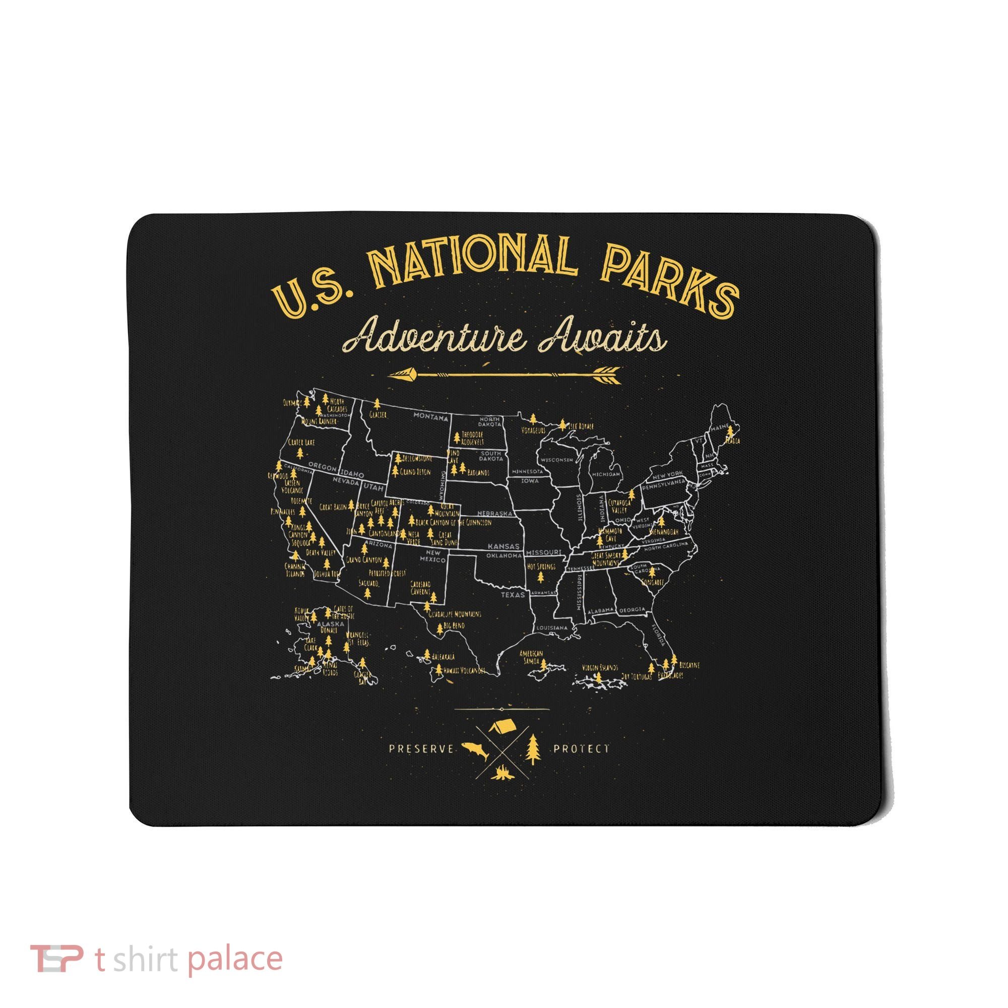 National Parks Map Camping Hiking Mousepad