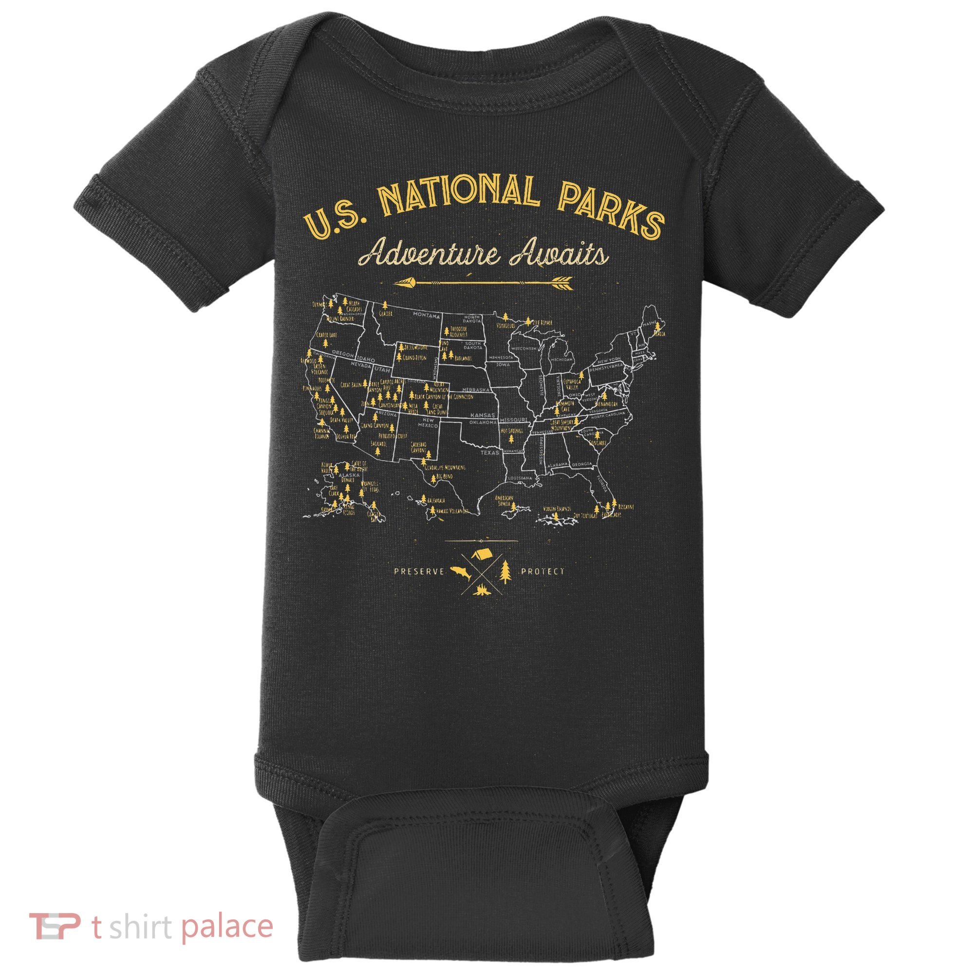 National Parks Map Camping Hiking Baby Bodysuit