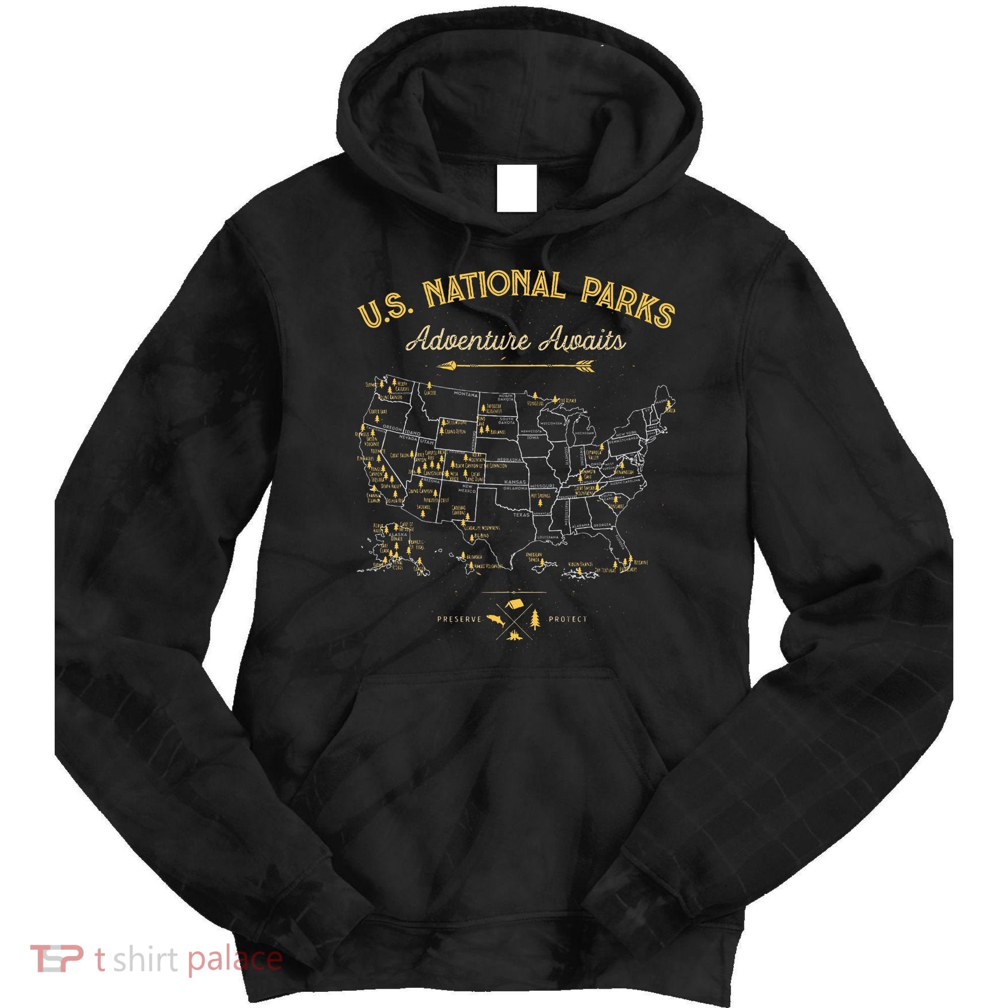 National Parks Map Camping Hiking Tie Dye Hoodie