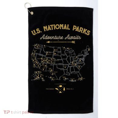 National Parks Map Camping Hiking Golf Towel