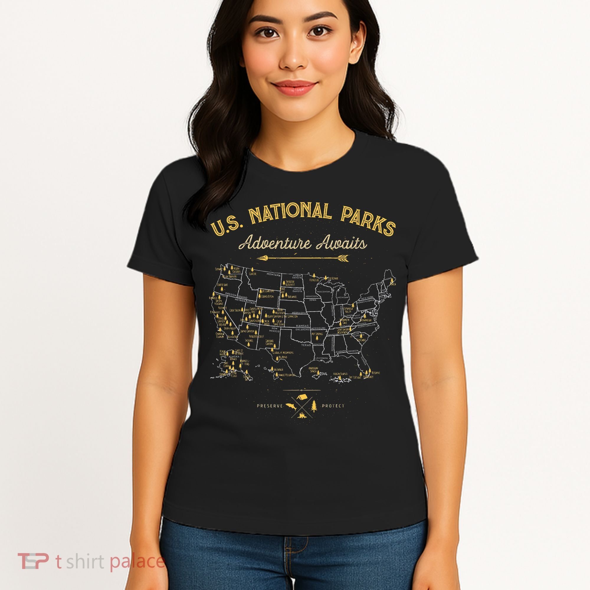 National Parks Map Camping Hiking Women's T-Shirt