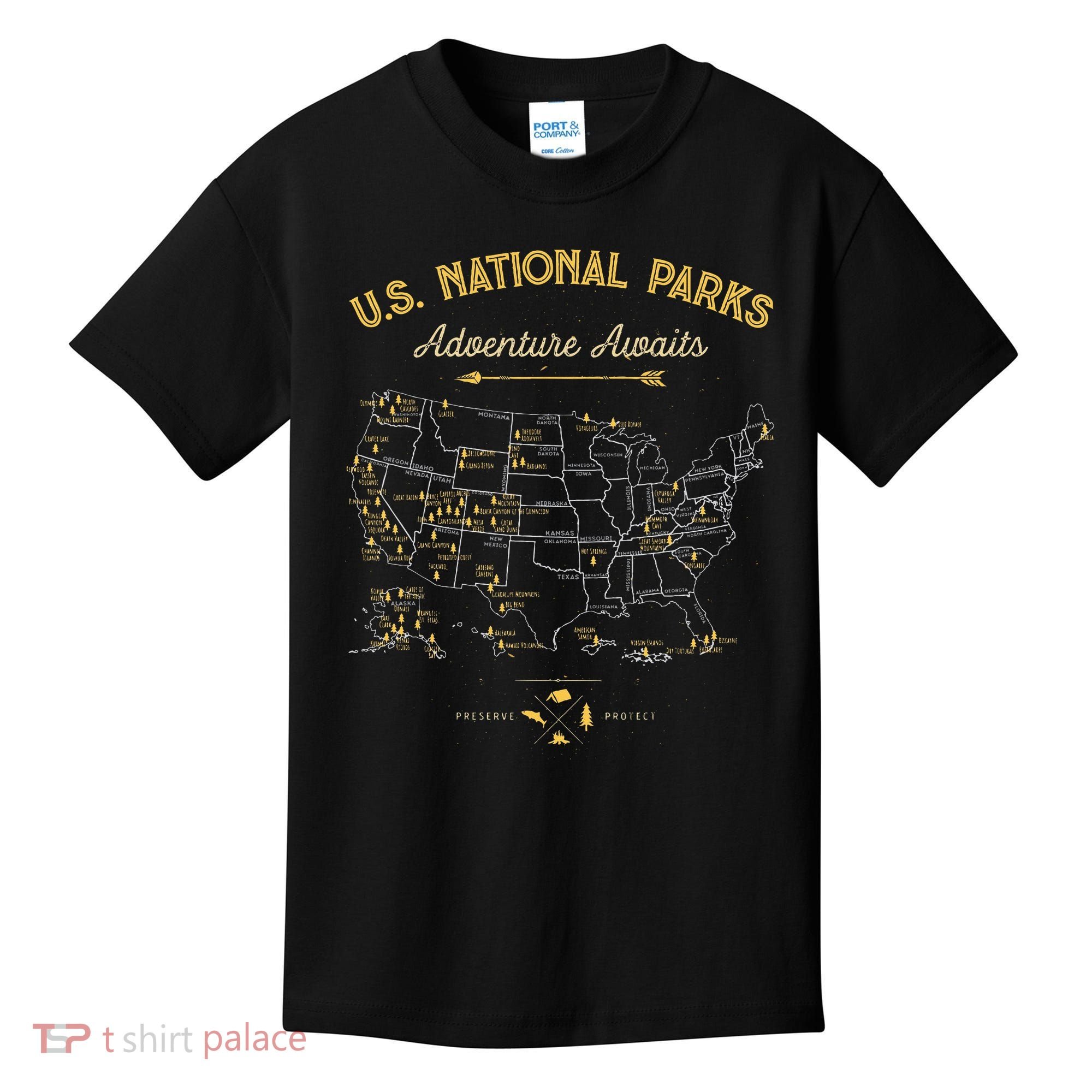 National Parks Map Camping Hiking Kids T-Shirt