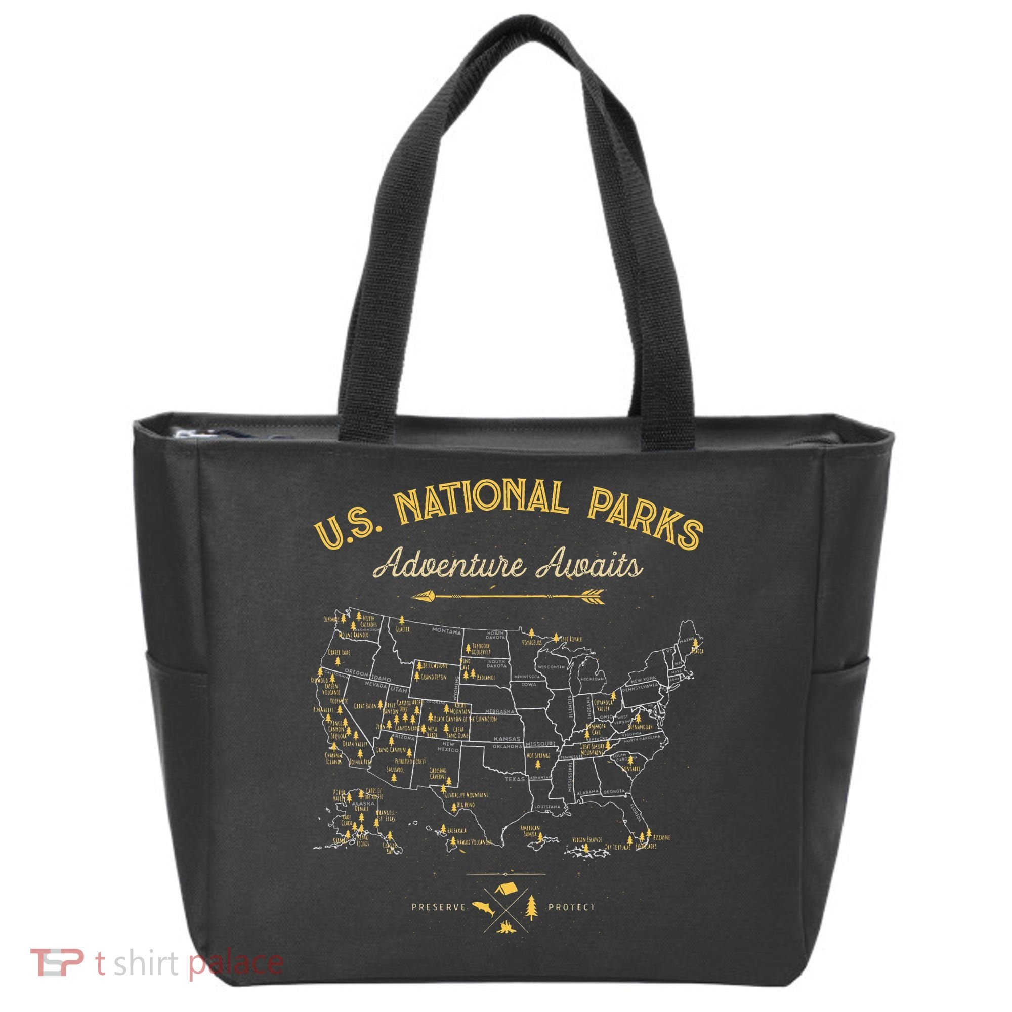 National Parks Map Camping Hiking Tote Bag