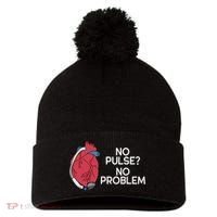 No Pulse No Problem Heartmate Lvad Heart Cvicu Pom Pom 12in Knit Beanie thumb 0