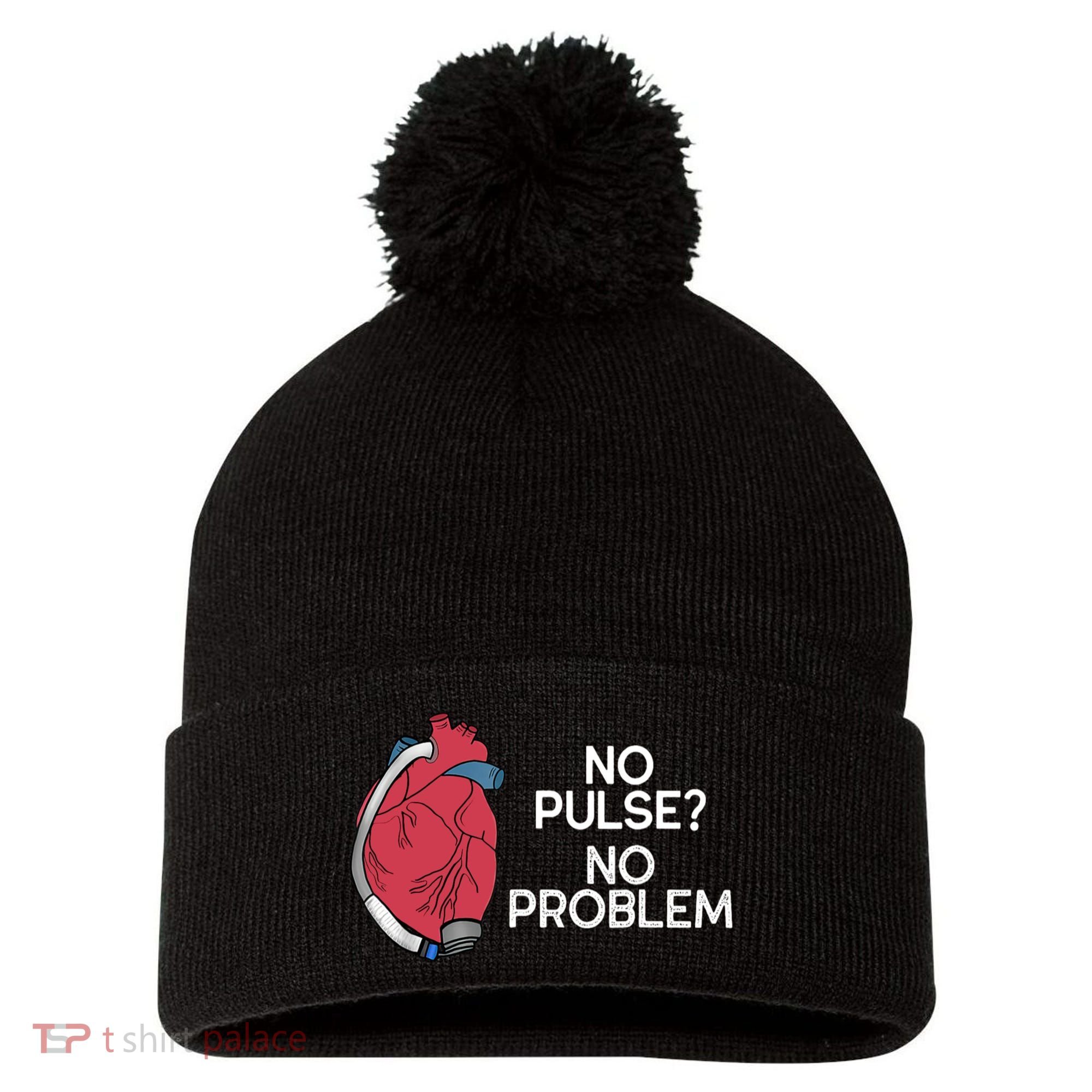 No Pulse No Problem Heartmate Lvad Heart Cvicu Pom Pom 12in Knit Beanie