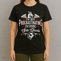 Not Procrastinating Side Quests Funny RPG Gamer Dragons  T-Shirt thumb 4