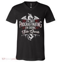 Not Procrastinating Side Quests Funny RPG Gamer Dragons  V-Neck T-Shirt thumb 0