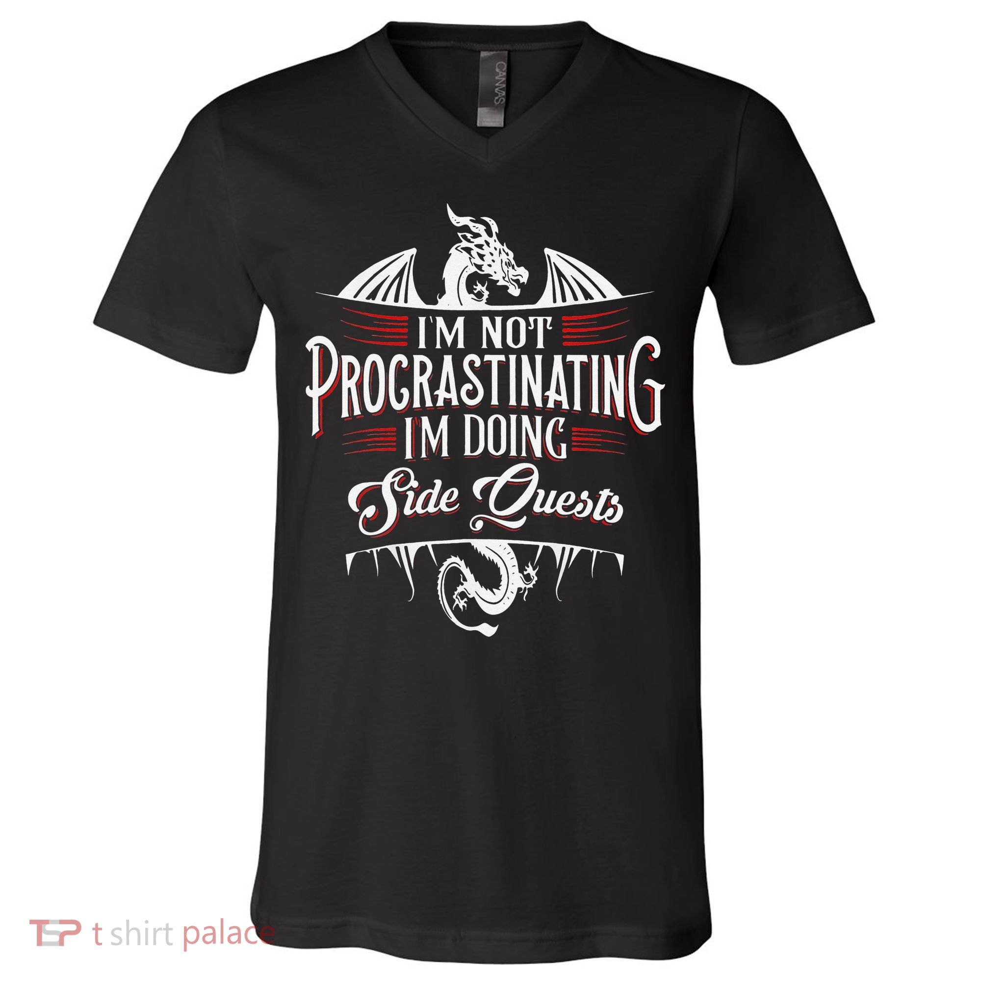 Not Procrastinating Side Quests Funny RPG Gamer Dragons  V-Neck T-Shirt