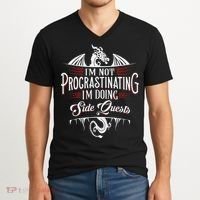 Not Procrastinating Side Quests Funny RPG Gamer Dragons  V-Neck T-Shirt thumb 2