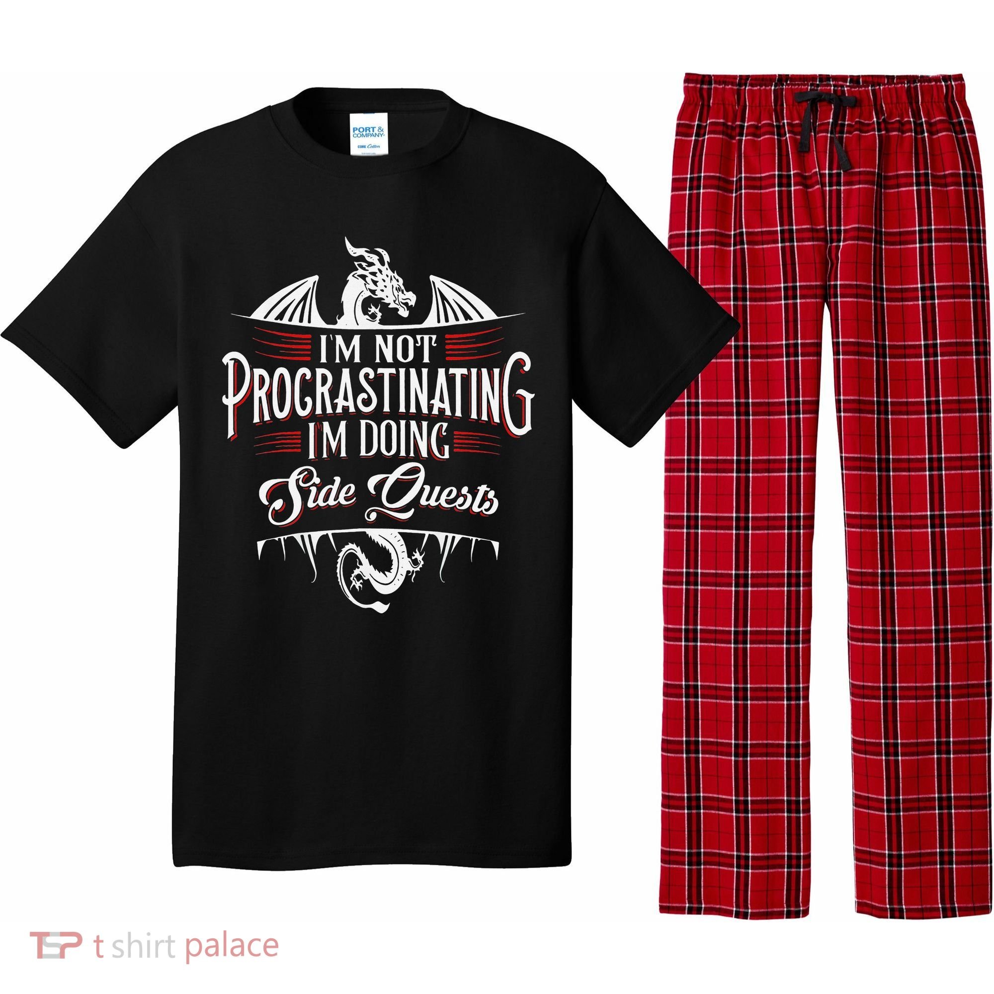 Not Procrastinating Side Quests Funny RPG Gamer Dragons  Pajama Set