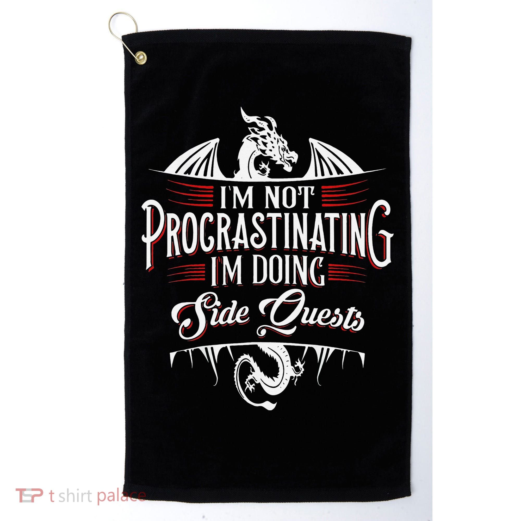 Not Procrastinating Side Quests Funny RPG Gamer Dragons  Golf Towel