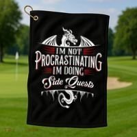 Not Procrastinating Side Quests Funny RPG Gamer Dragons  Golf Towel thumb 1