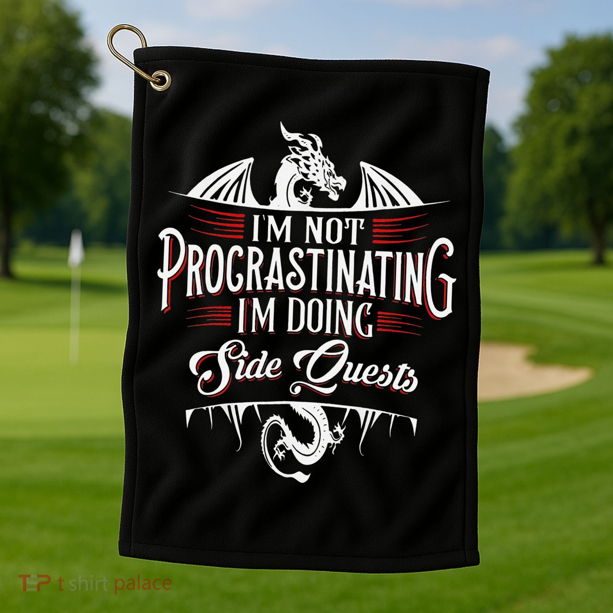 Not Procrastinating Side Quests Funny RPG Gamer Dragons  Golf Towel