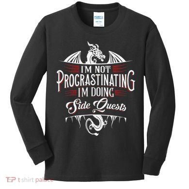 Not Procrastinating Side Quests Funny RPG Gamer Dragons  Kids Long Sleeve Shirt