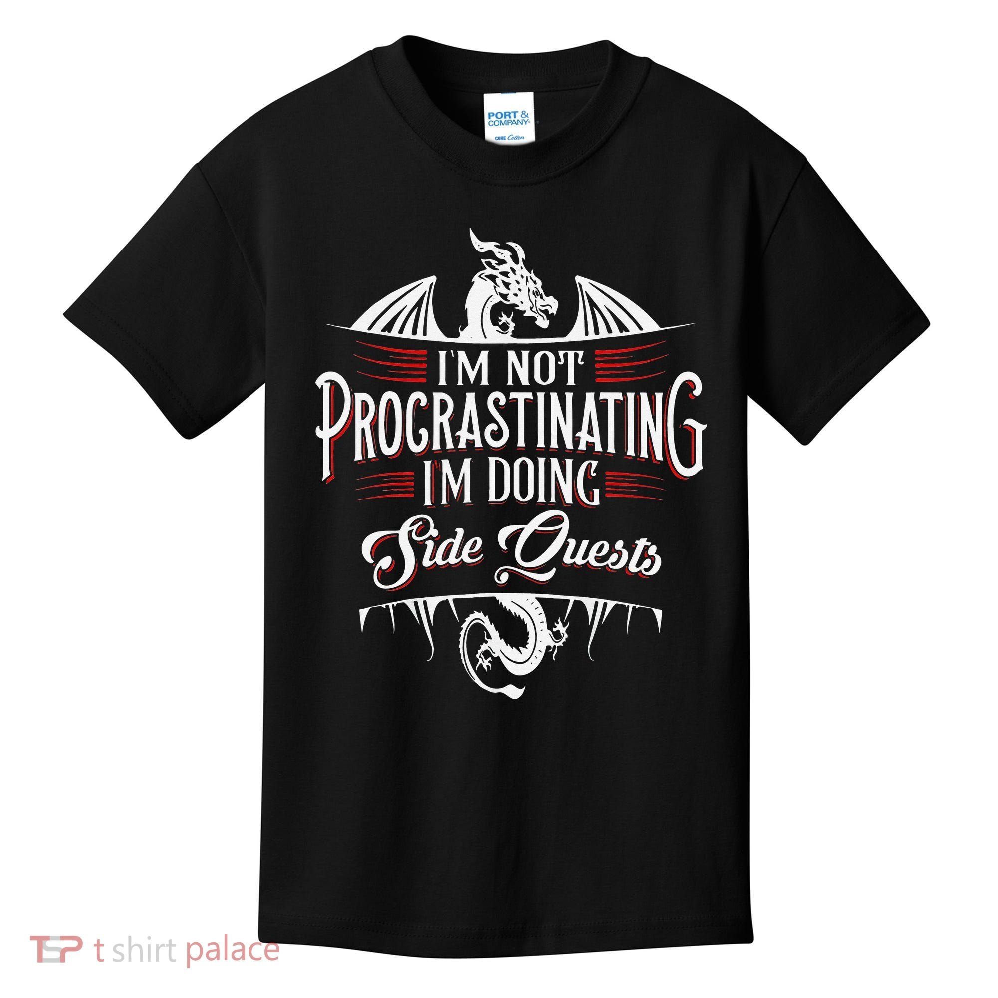 Not Procrastinating Side Quests Funny RPG Gamer Dragons  Kids T-Shirt