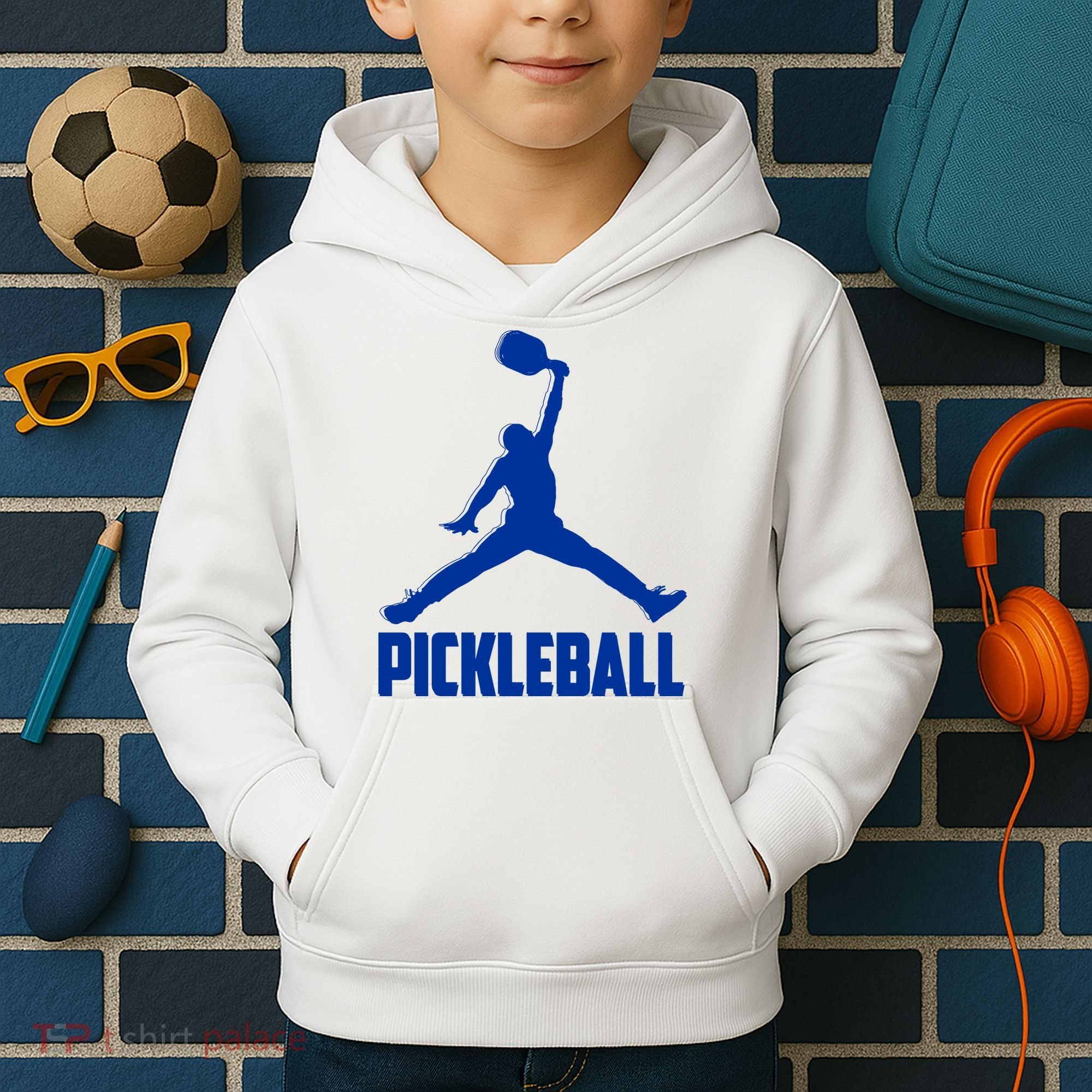NavyBlue Pickleball Sports Logo Kids Hoodie