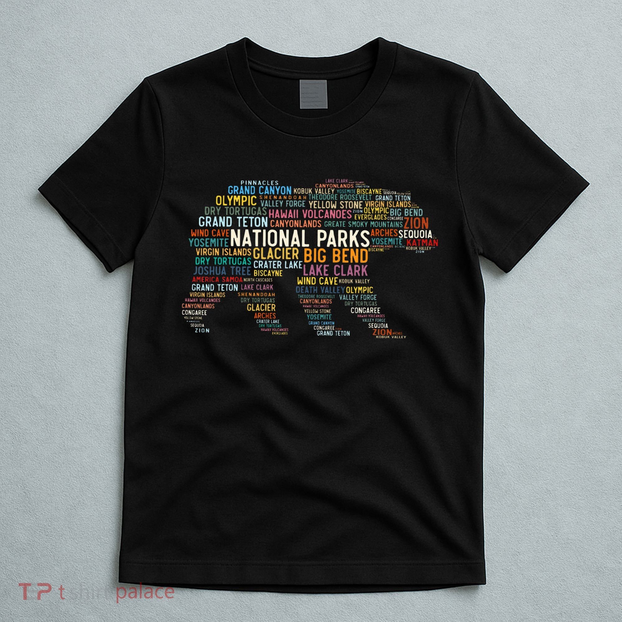 National Parks Usa List Word Cloud Bear Camping & Hiking T-Shirt
