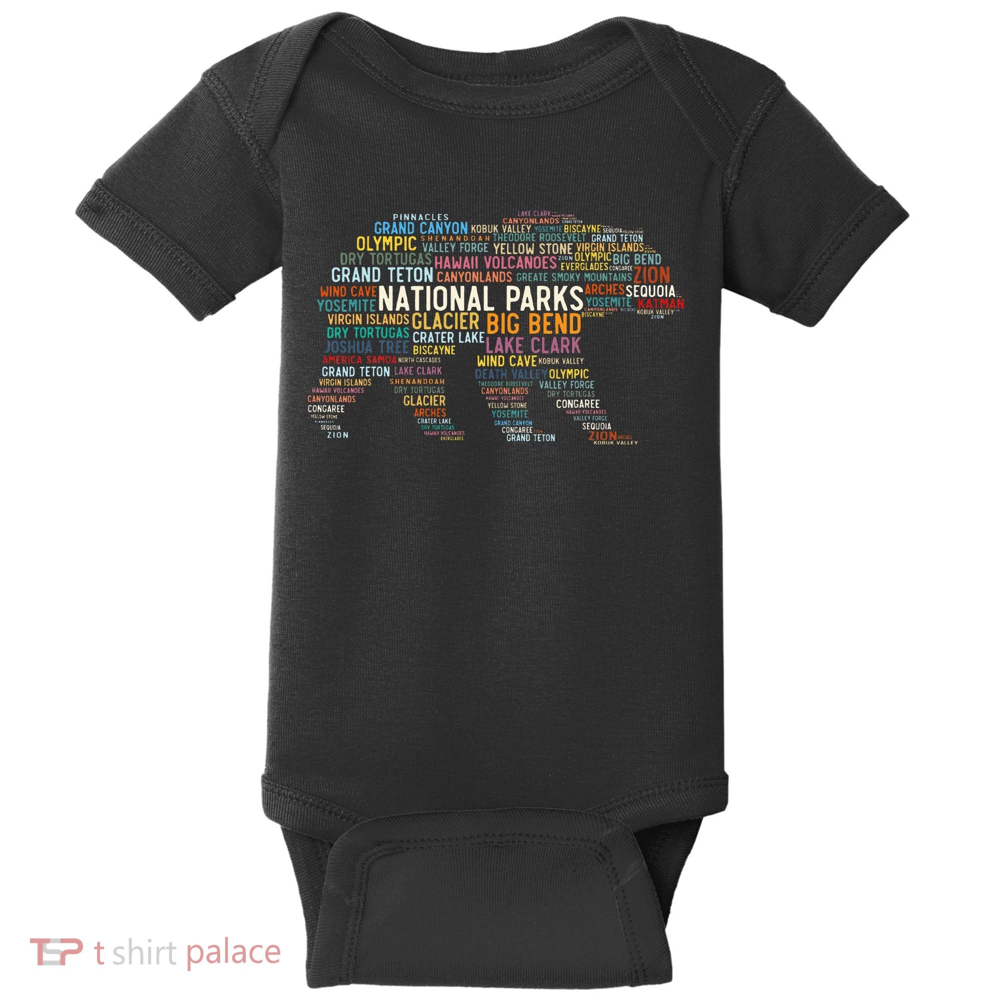 National Parks Usa List Word Cloud Bear Camping & Hiking Baby Bodysuit