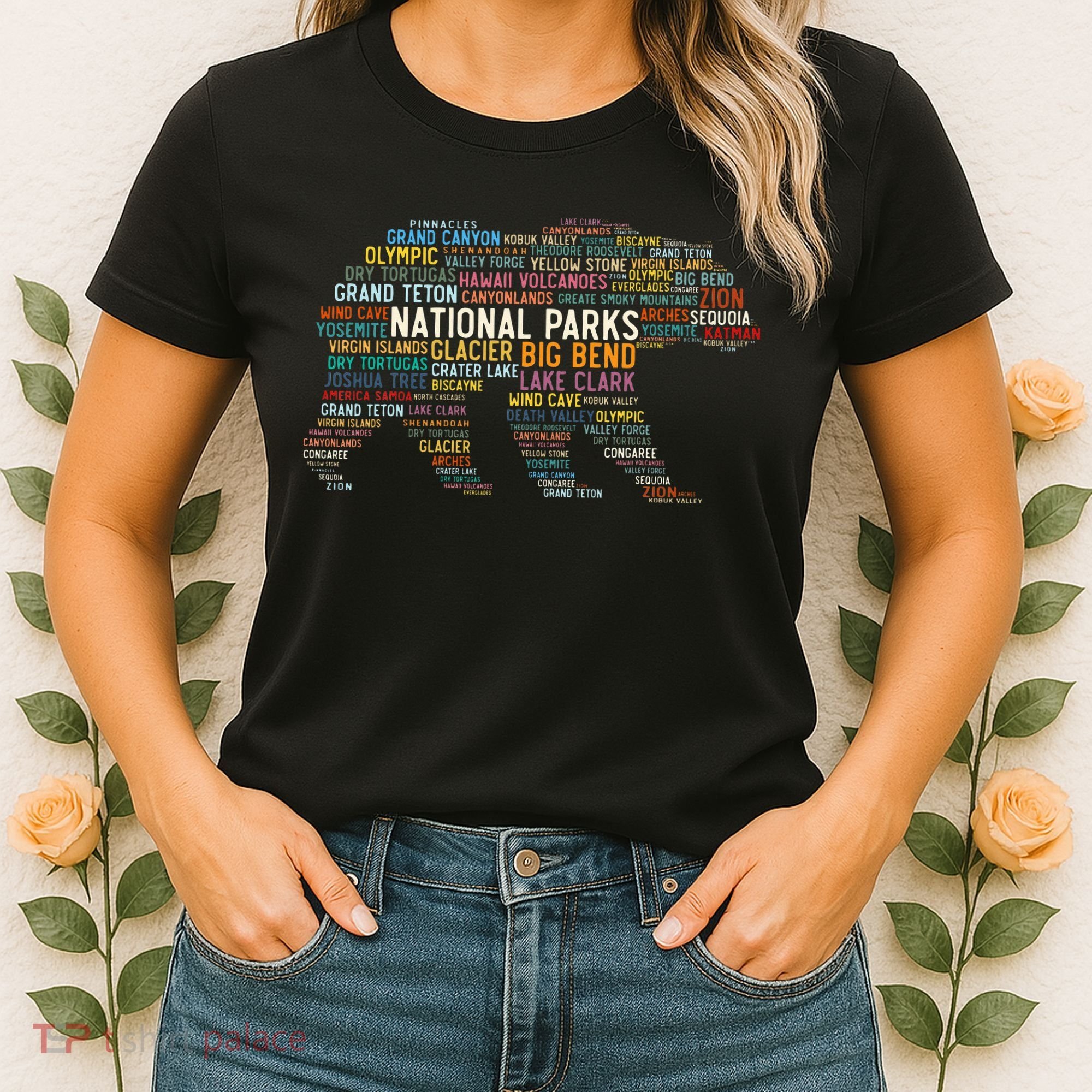 National Parks Usa List Word Cloud Bear Camping & Hiking Women's T-Shirt