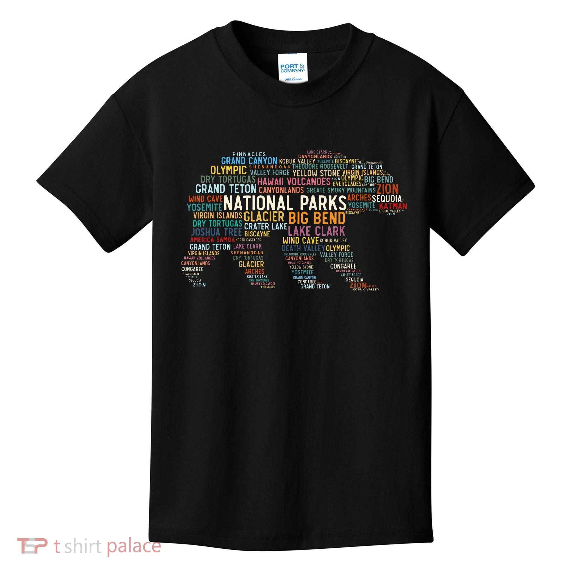 National Parks Usa List Word Cloud Bear Camping & Hiking Kids T-Shirt
