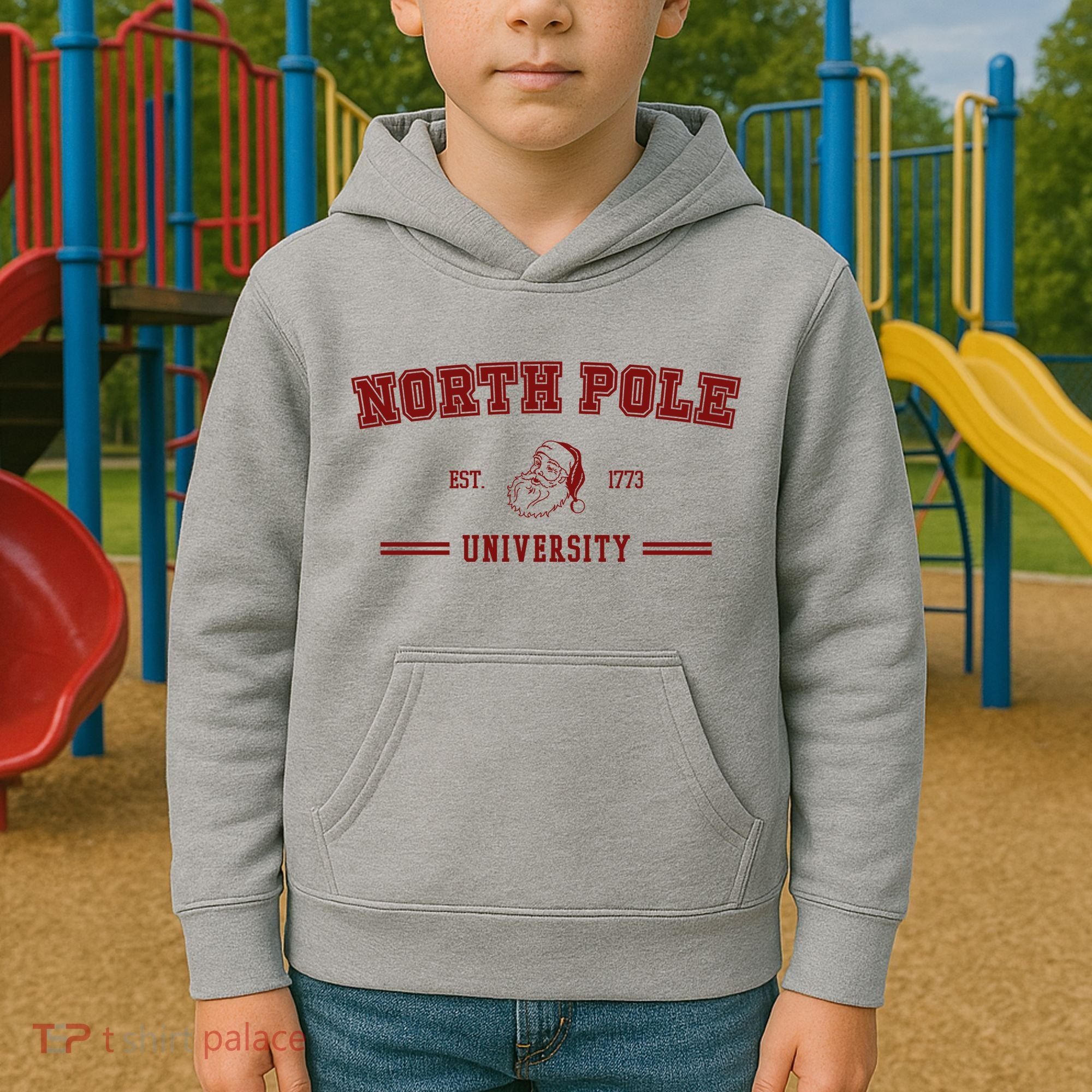North Pole University Est 1773 Christmas Kids Hoodie