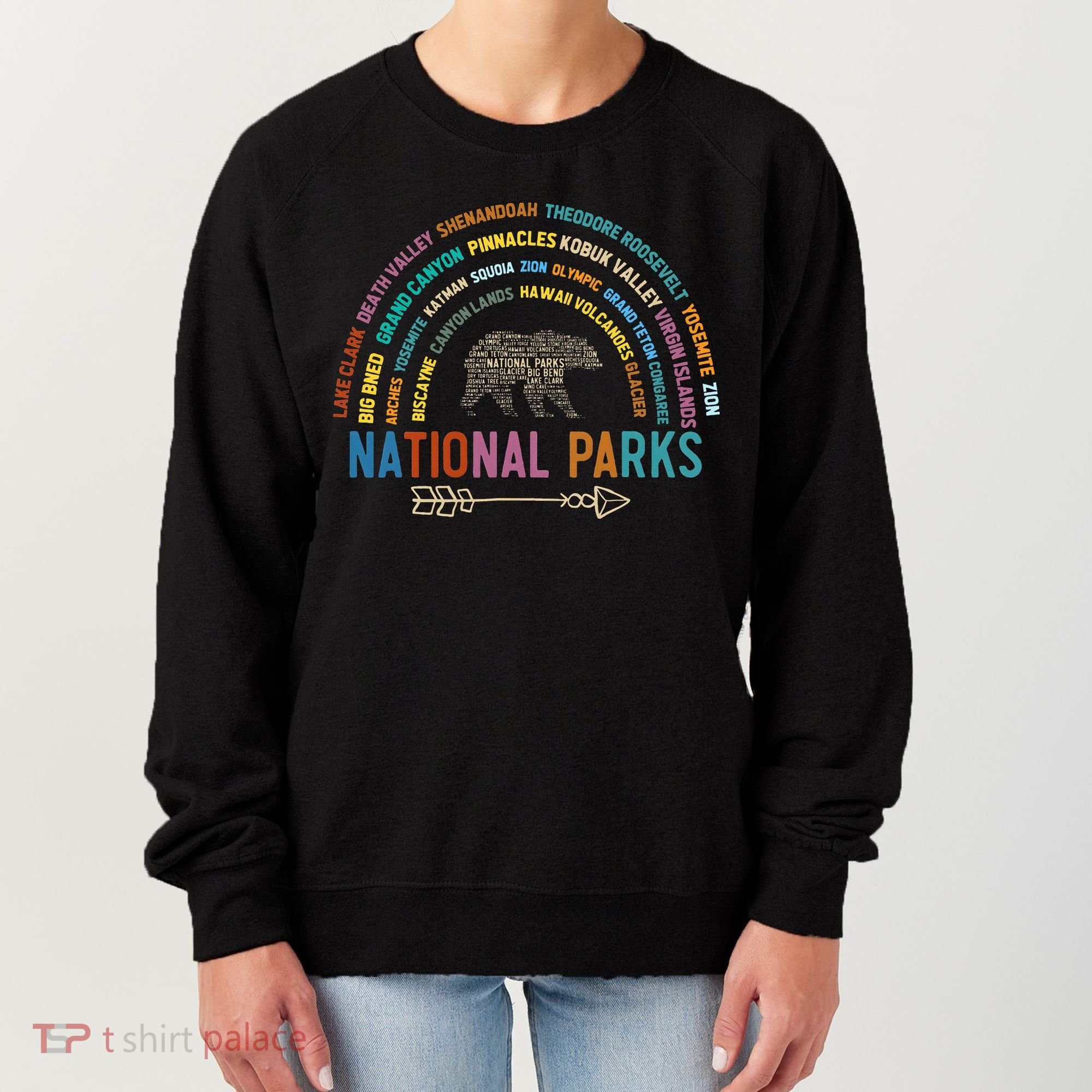National Parks USA List Word Cloud Bear Camping Women's Sweatshirt